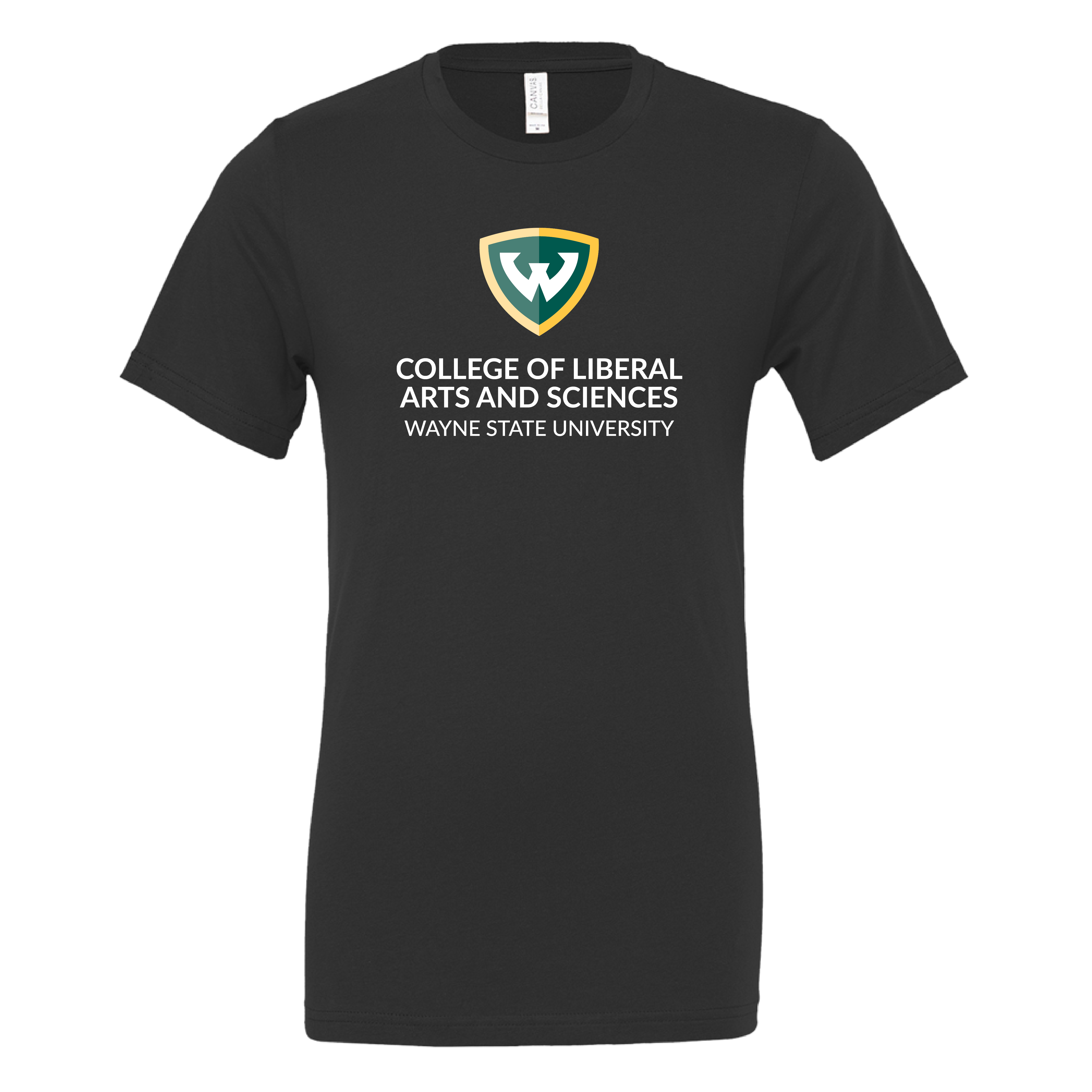 College of Liberal Arts and Sciences- WSU Shield Bella + Canvas Black Jersey Cotton TShirt
