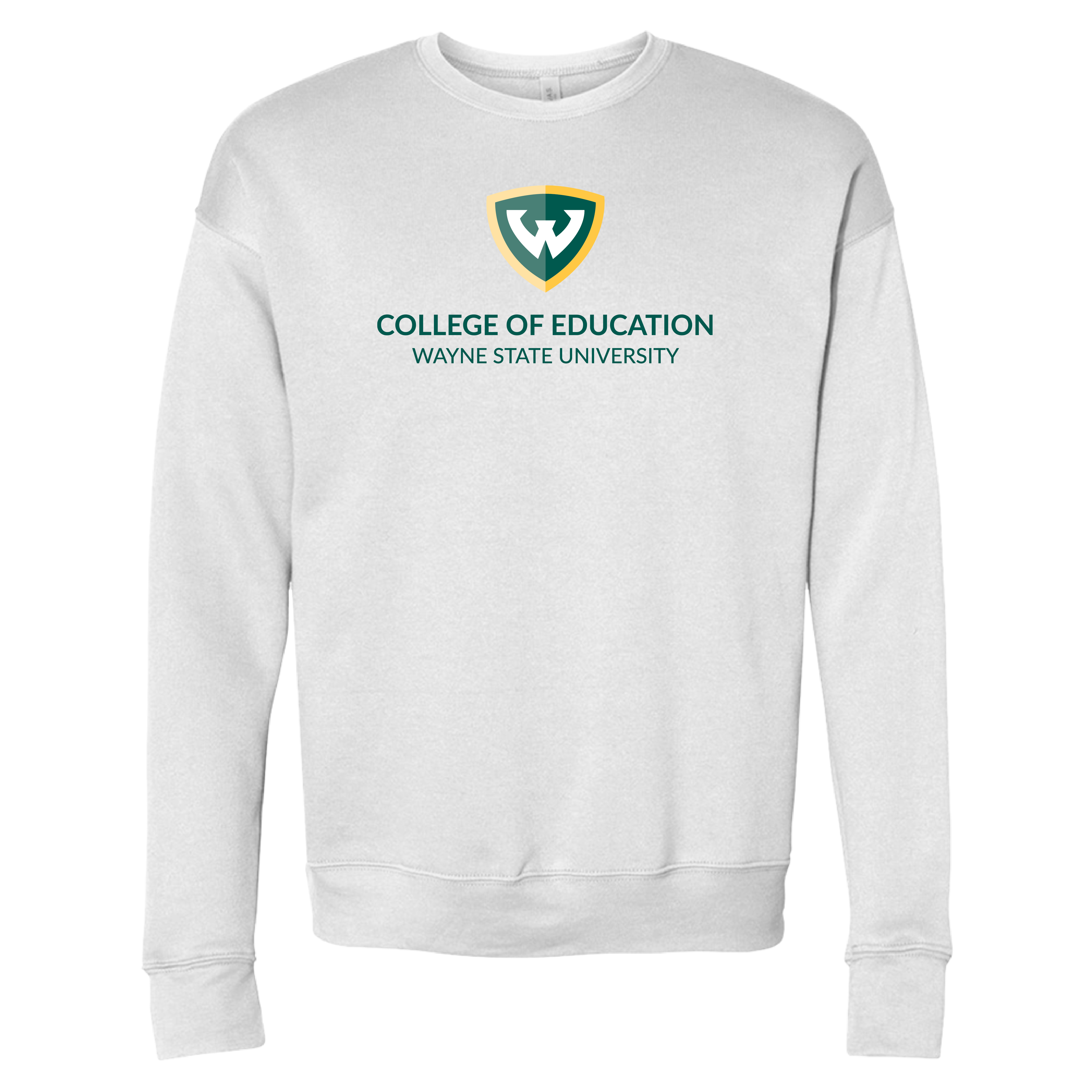 College of Education- WSU Shield Bella + Canvas White Fleece Crew Sweatshirt