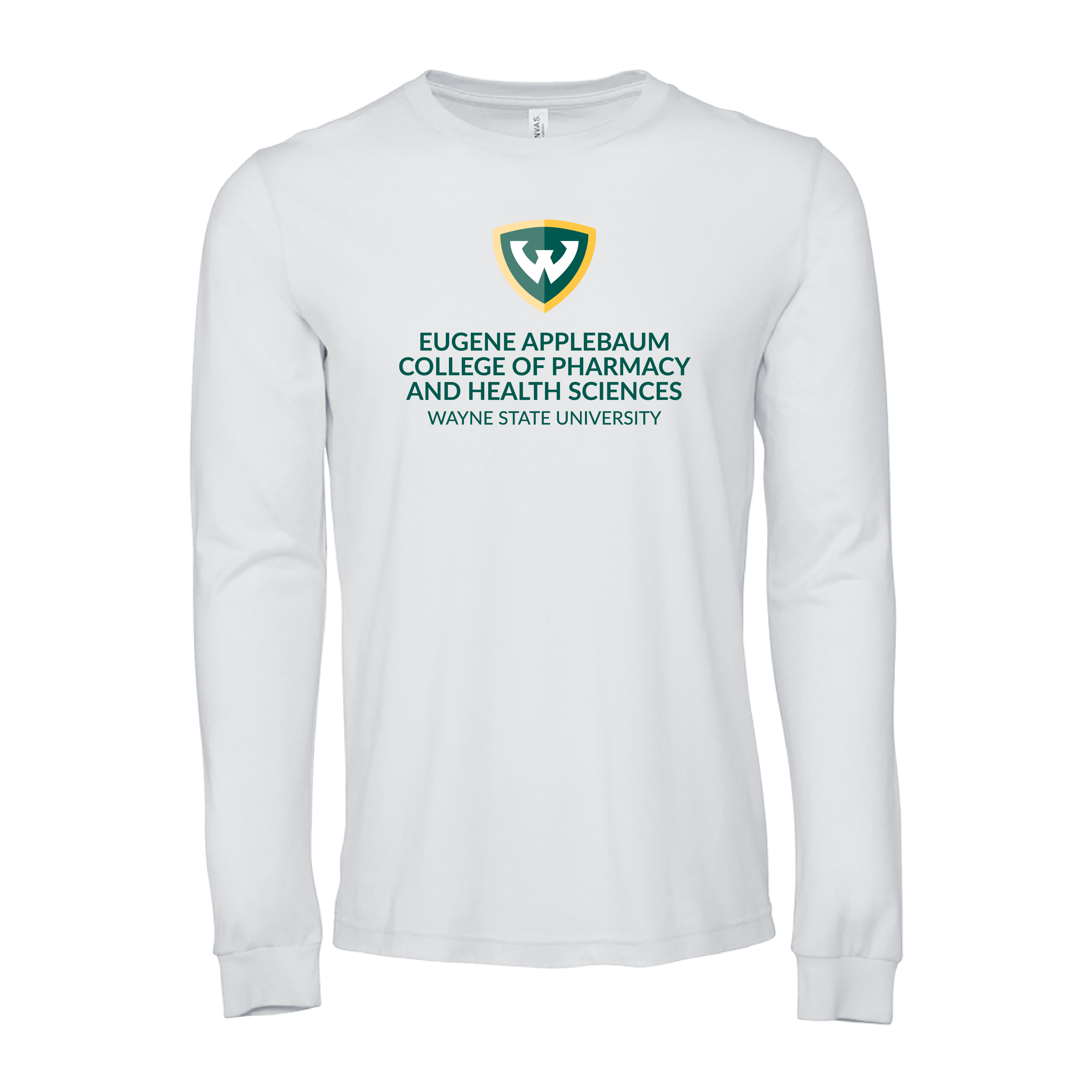 College of Pharmacy and Health Sciences- WSU Bella + Canvas White Jersey Cotton LS TShirt