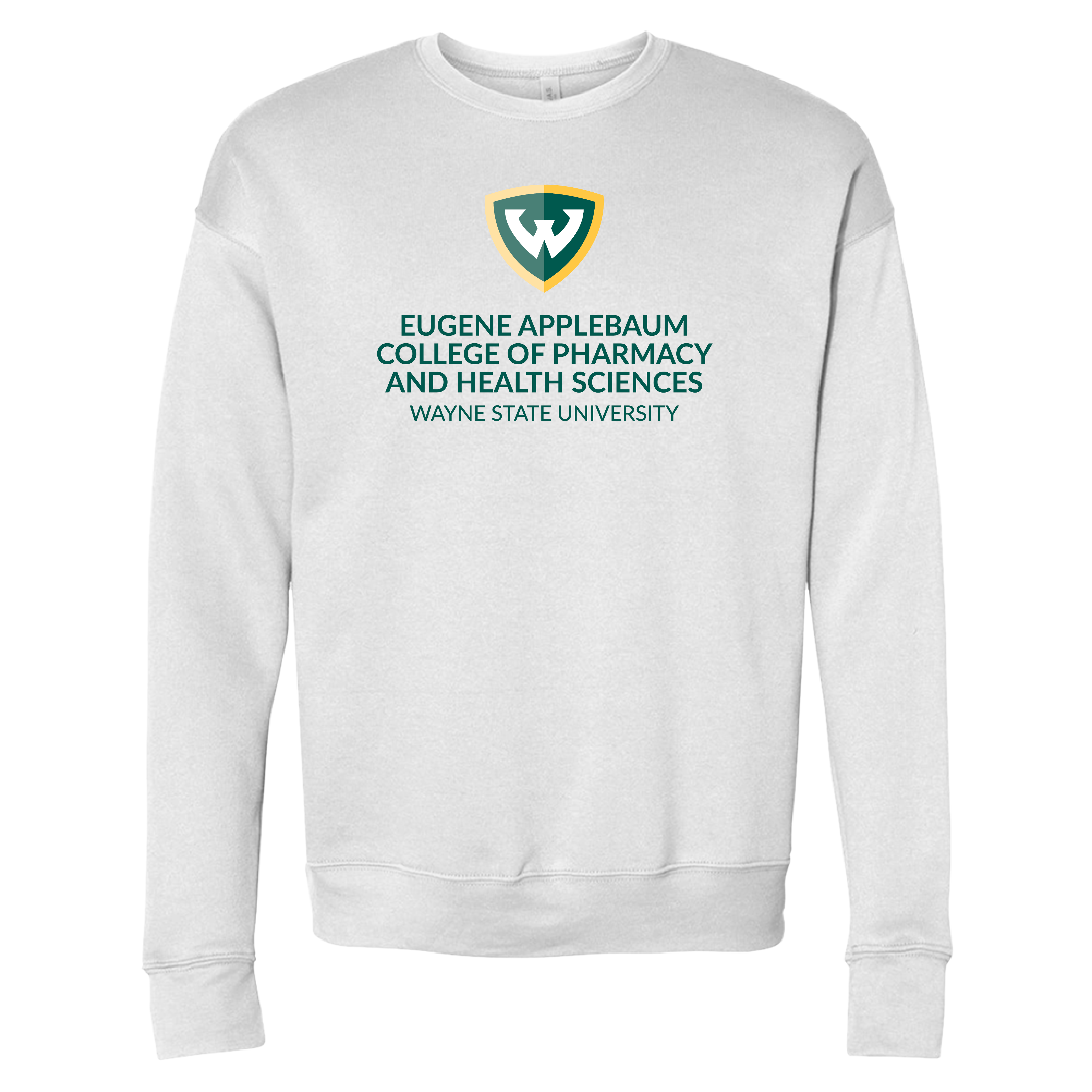 College of Pharmacy and Health Sciences- WSU Shield Bella + Canvas White Fleece Crew Sweatshirt