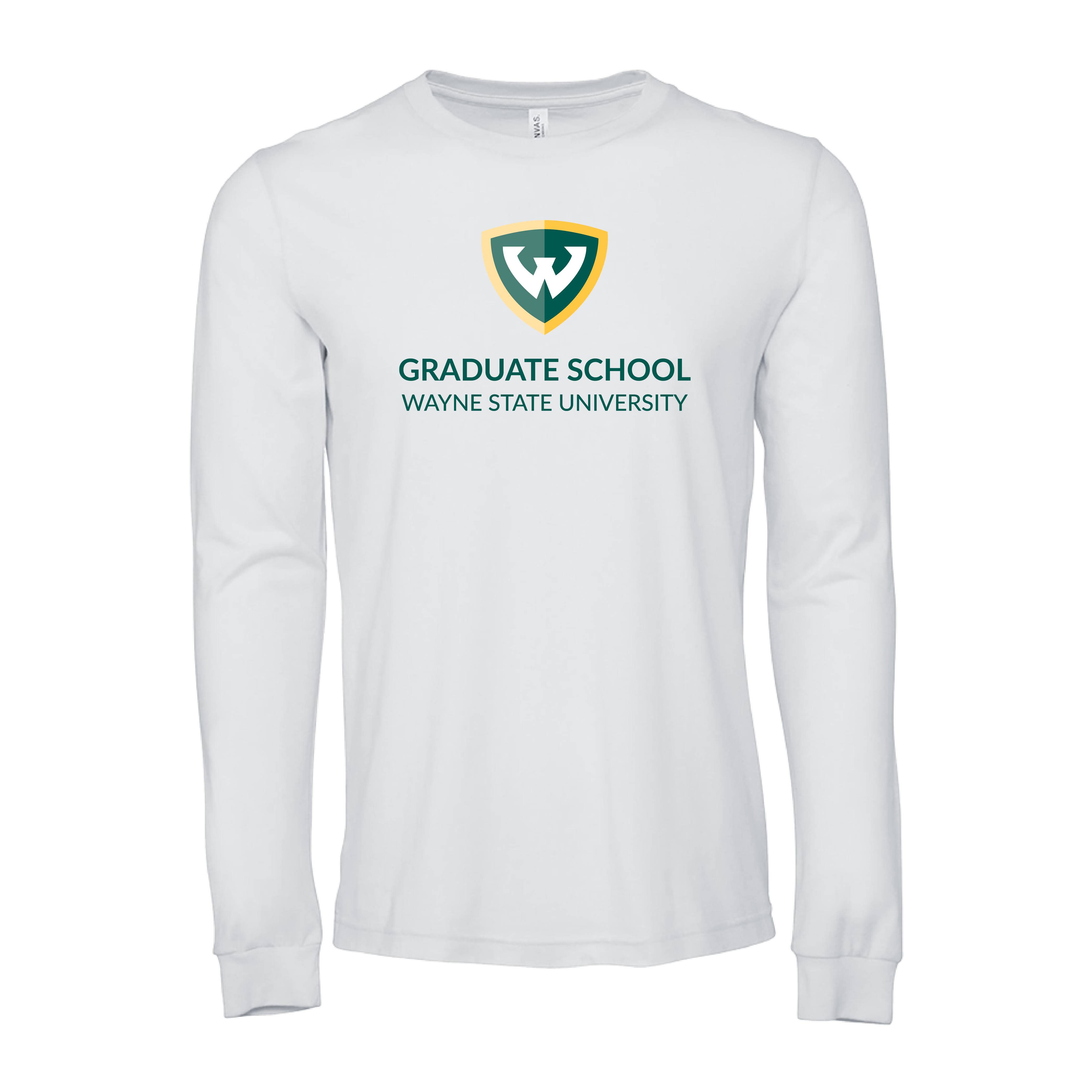 Graduate School- WSU Shield Bella + Canvas White Jersey Cotton Long Sleeve TShirt
