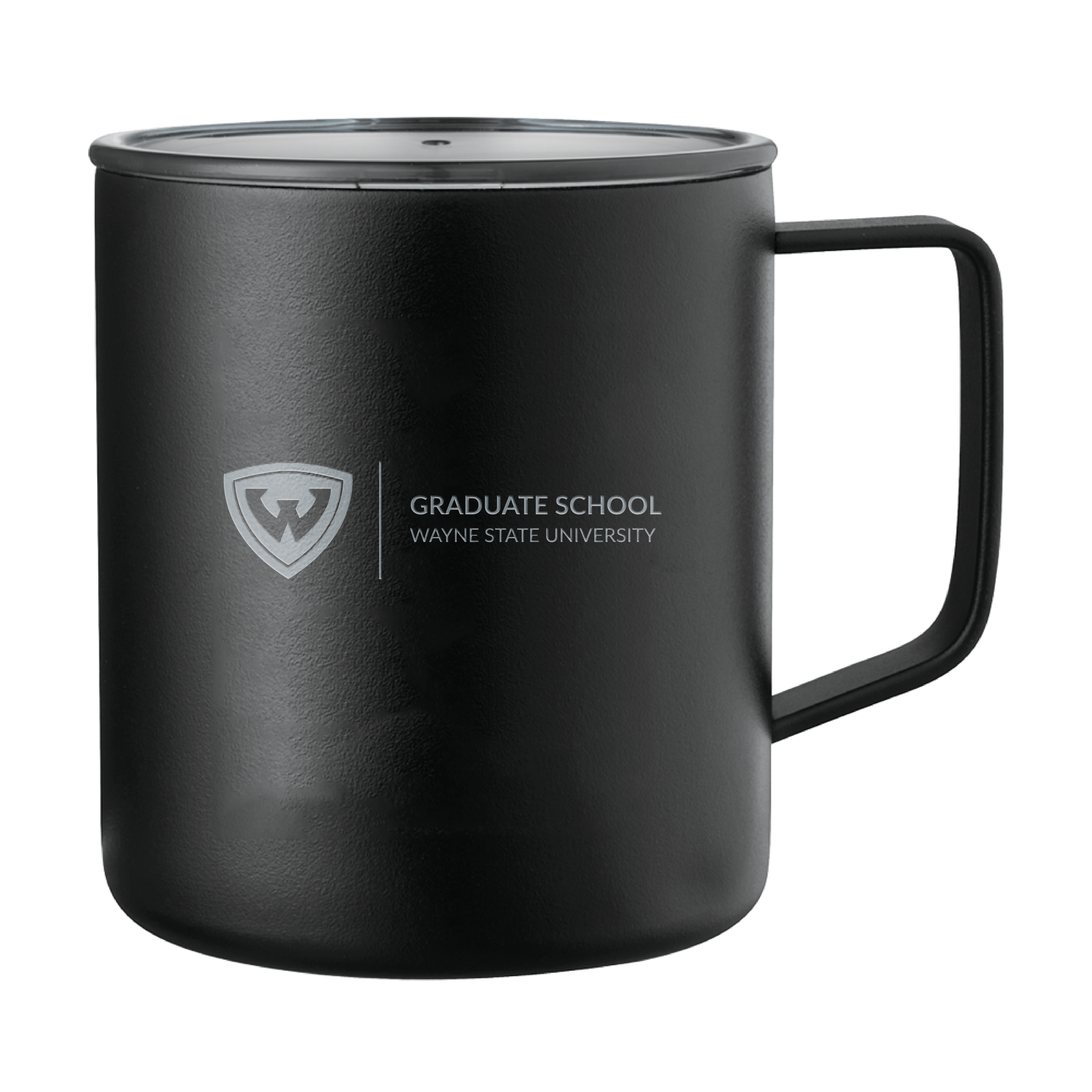 Graduate School- WSU Shield Engraved Rover Camp Vacuum Insulated Black Mug 14oz