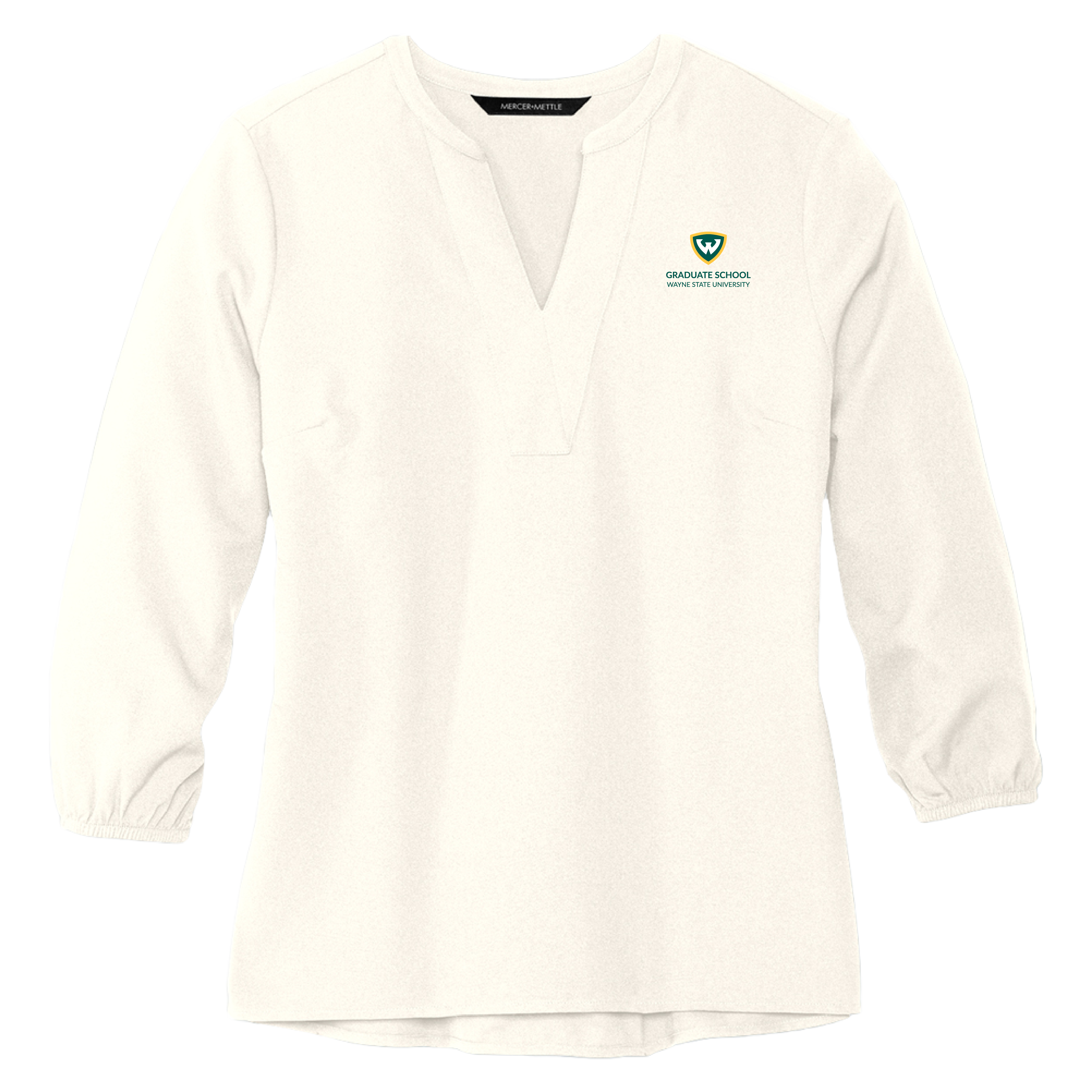 Graduate School- WSU Shield Mercer + Mettle Women's Ivory 3/4 Sleeve Crepe Blouse