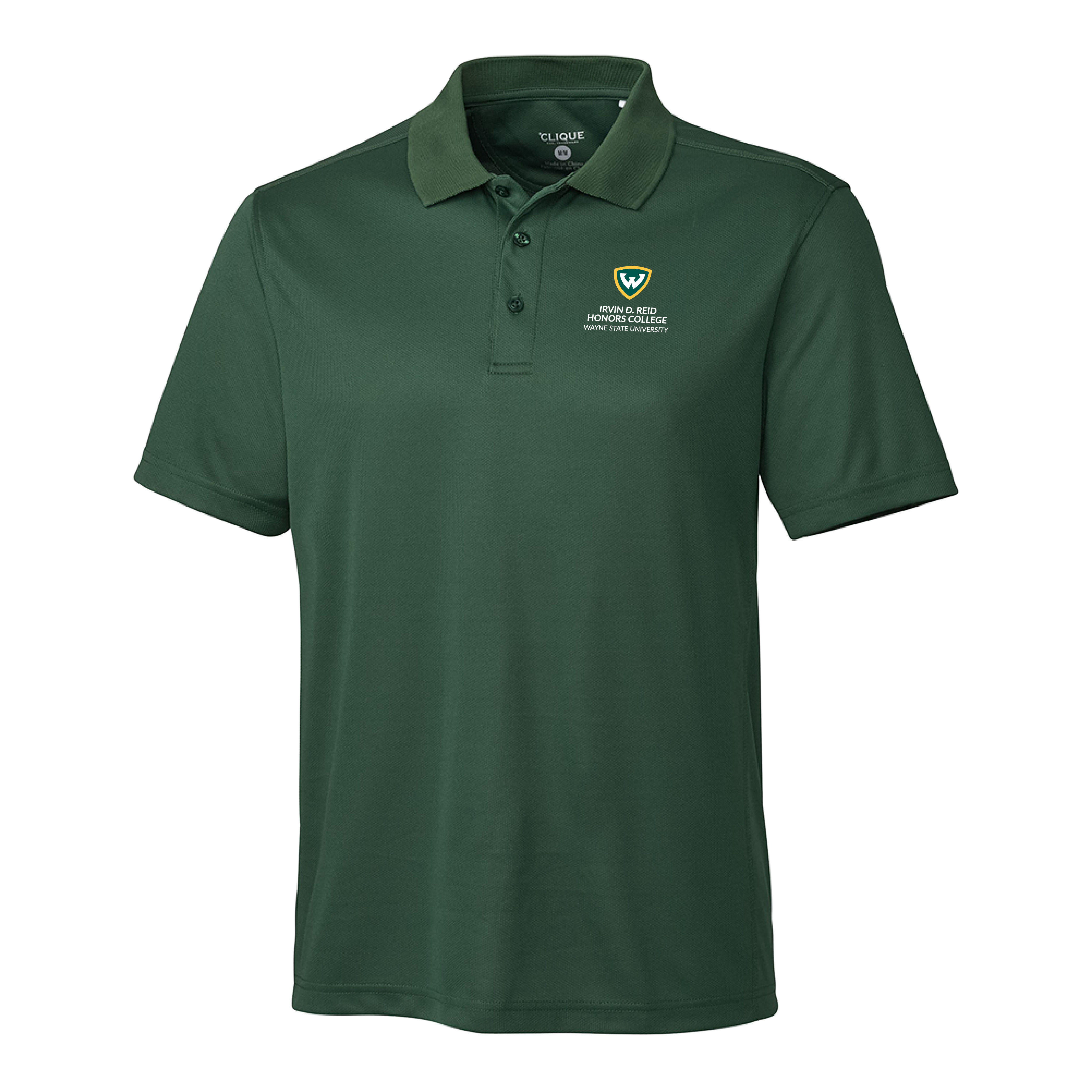Irvin D. Reid Honors College- WSU Shield Dark Green Clique Ice Pique Polo