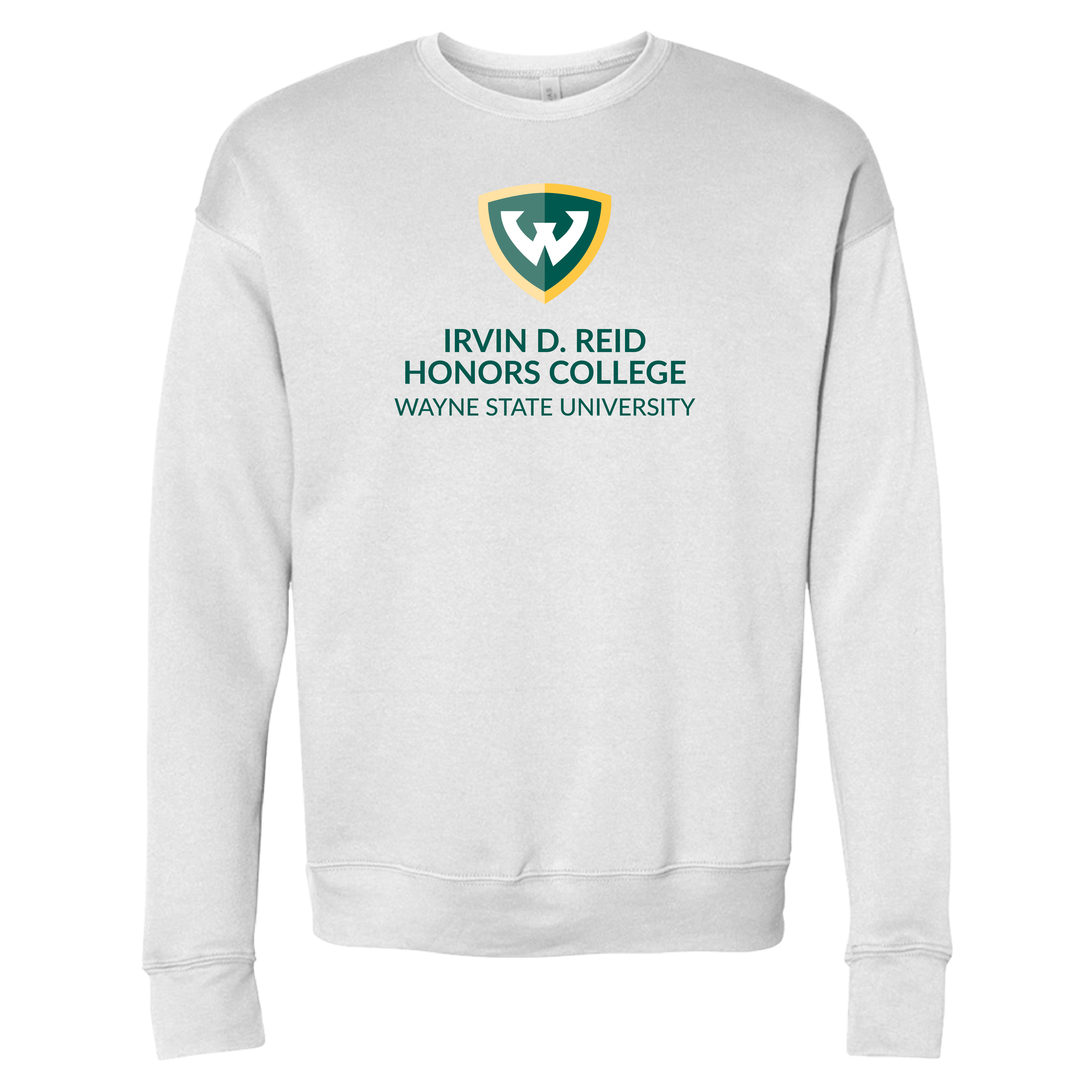 Irvin D. Reid Honors College - WSU Shield Bella + Canvas White Fleece Crew Sweatshirt
