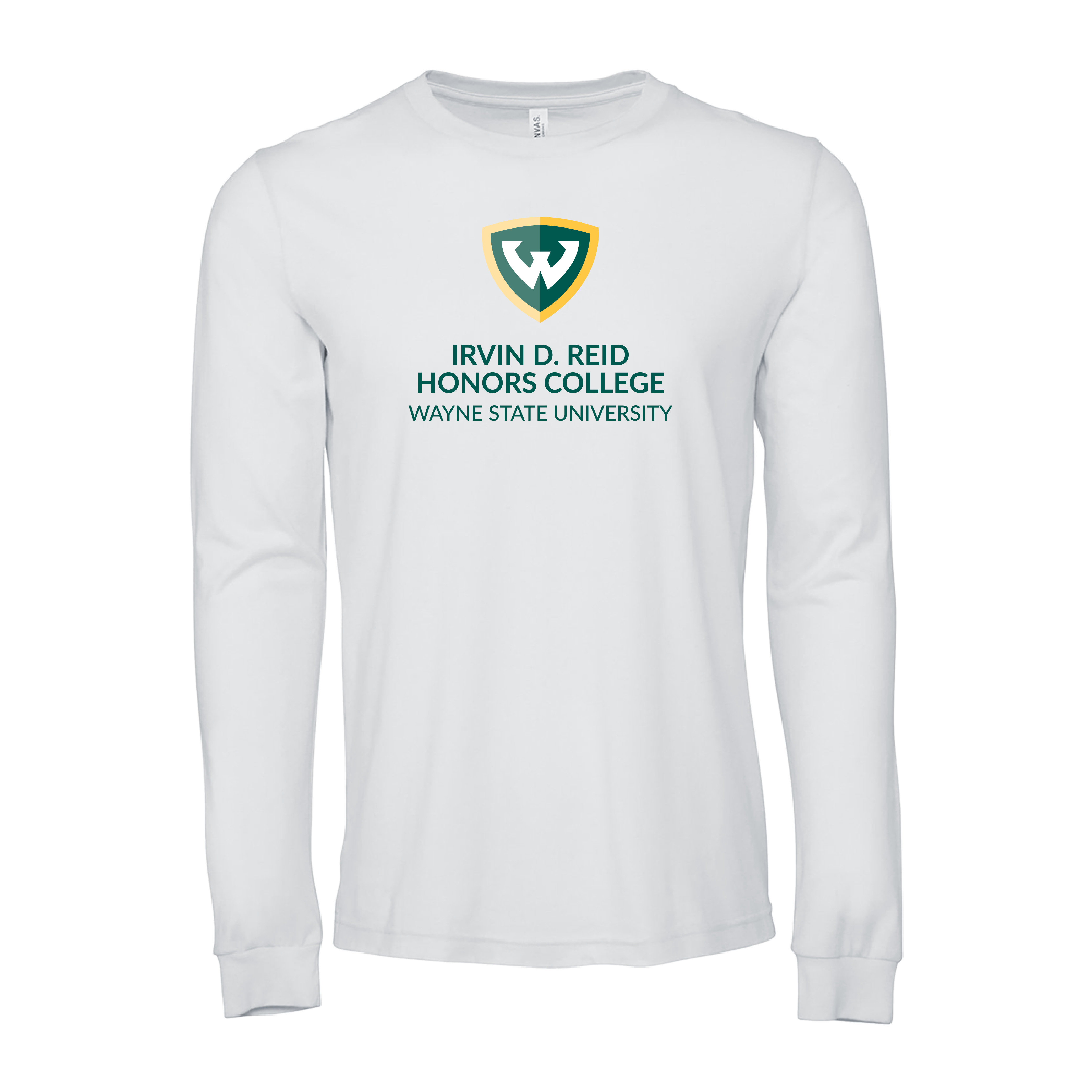 Irvin D. Reid Honors College - WSU Shield Bella + Canvas White Jersey Cotton Long Sleeve TShirt
