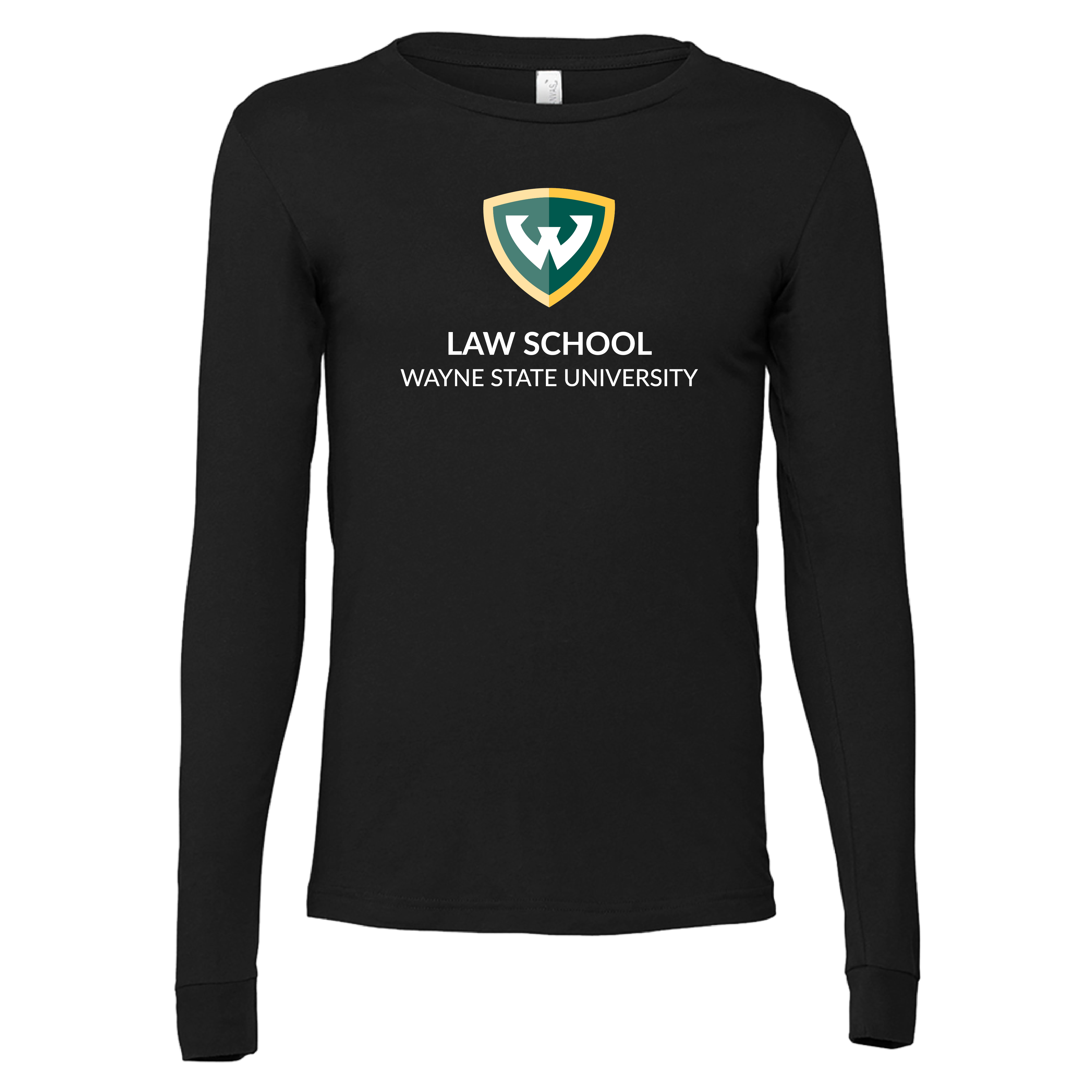 Wayne State Univ Bella + Canvas Black Jersey Cotton Long Sleeve T Shirt WSU - Law School