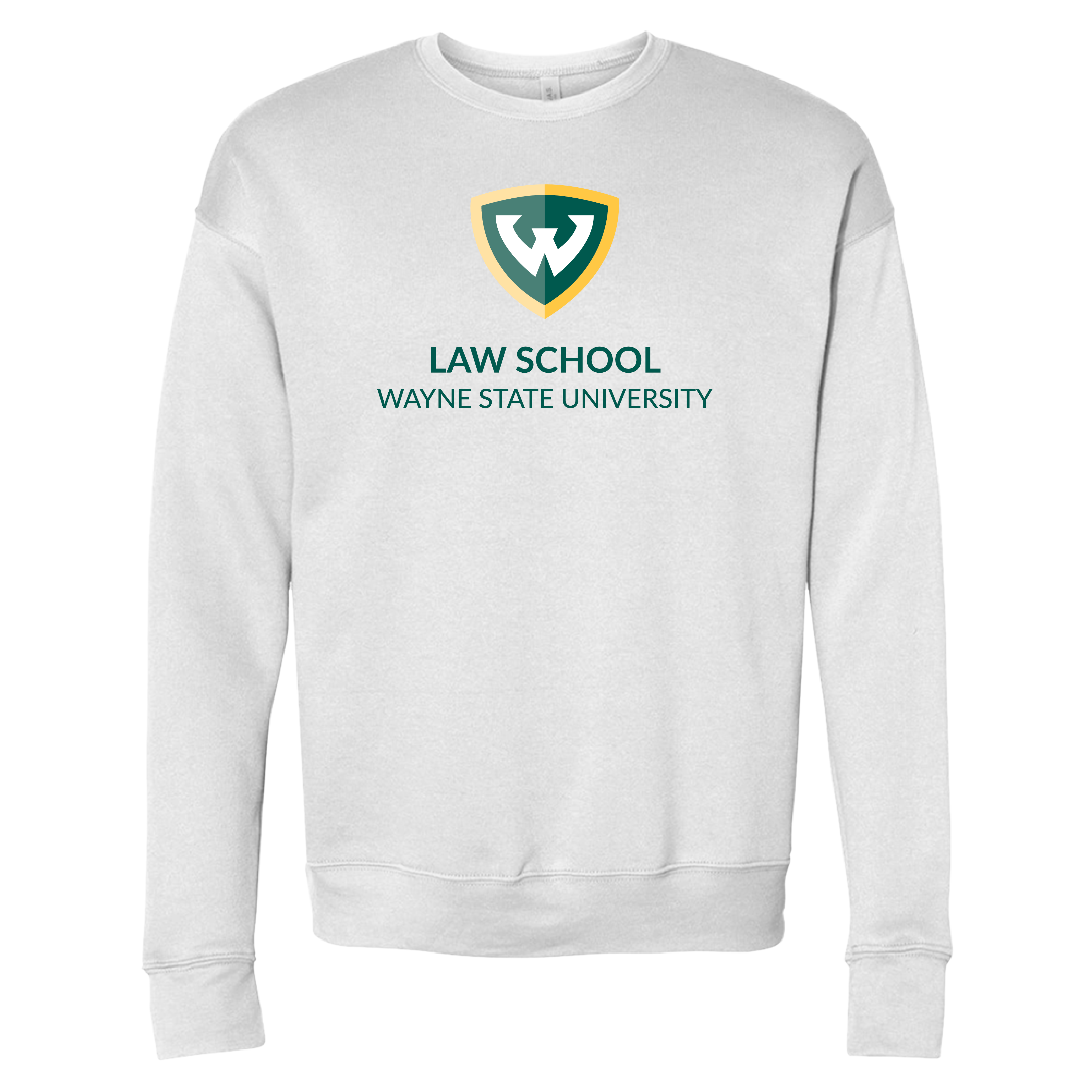 Wayne State Univ Bella + Canvas White Fleece Crew WSU - Law School