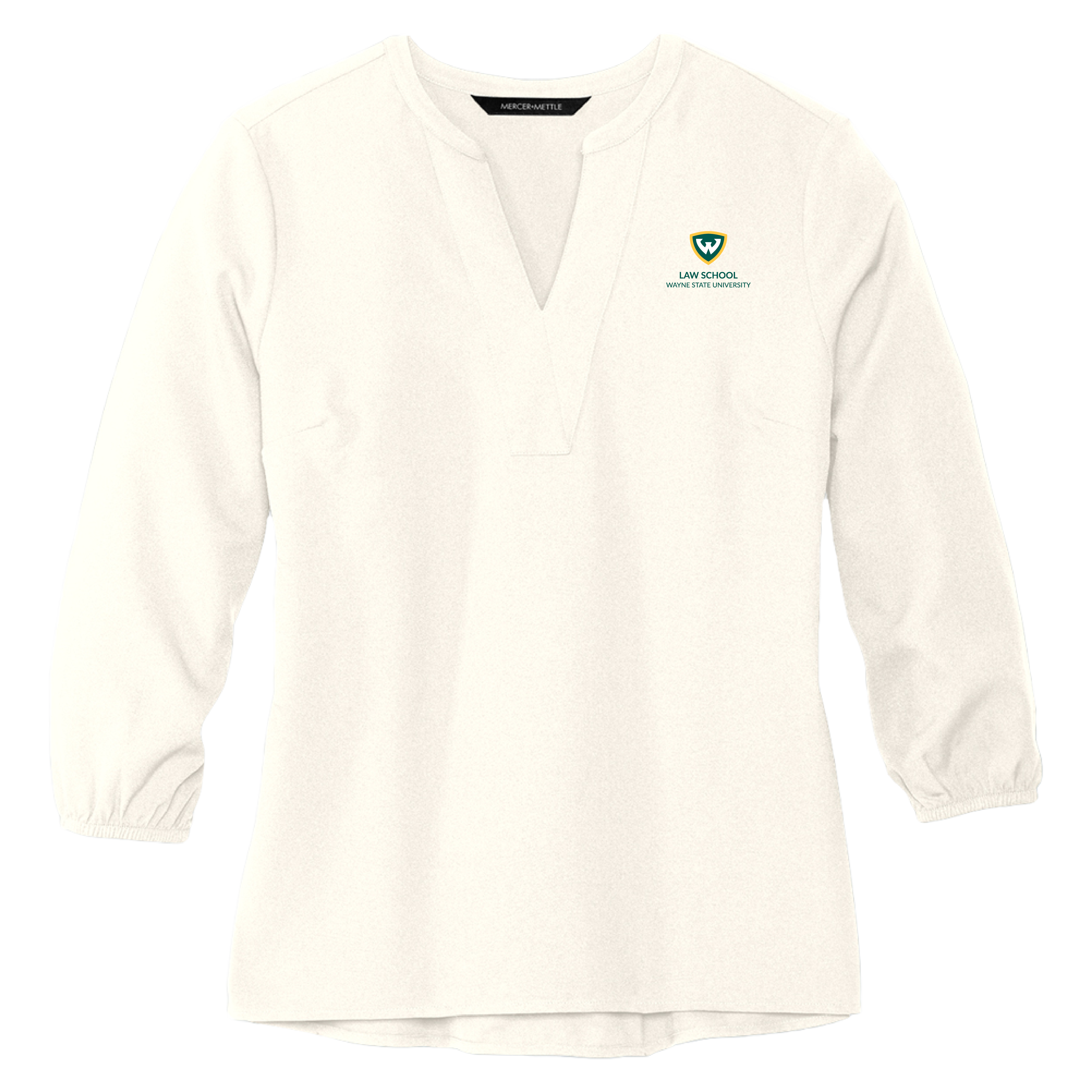 Wayne State Univ Mercer + Mettle Womens Ivory 3/4 Sleeve Crepe Blouse WSU - Law School