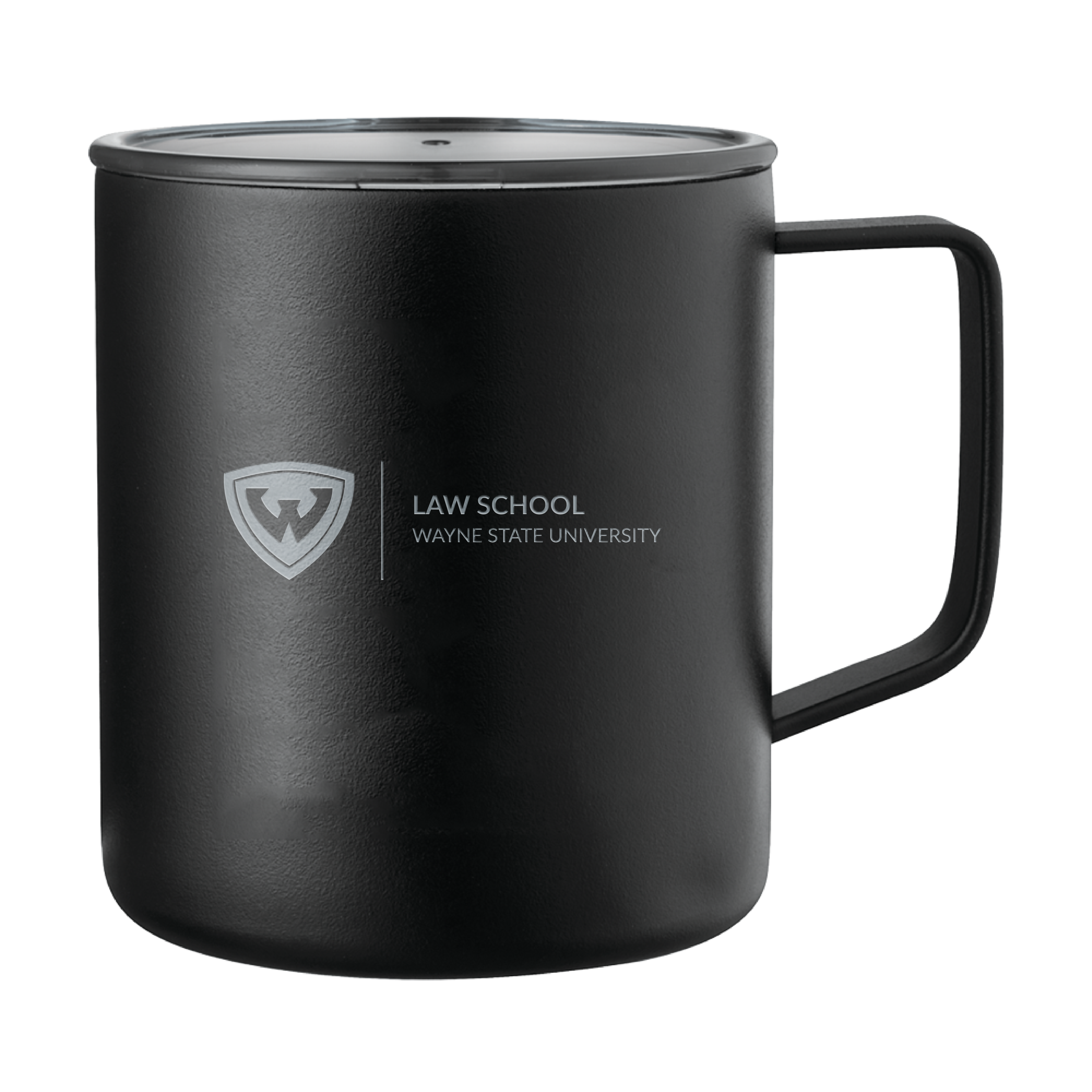 Wayne State Univ Rover Camp Vacuum Insulated Black Mug 14oz WSU - Law School Engraved