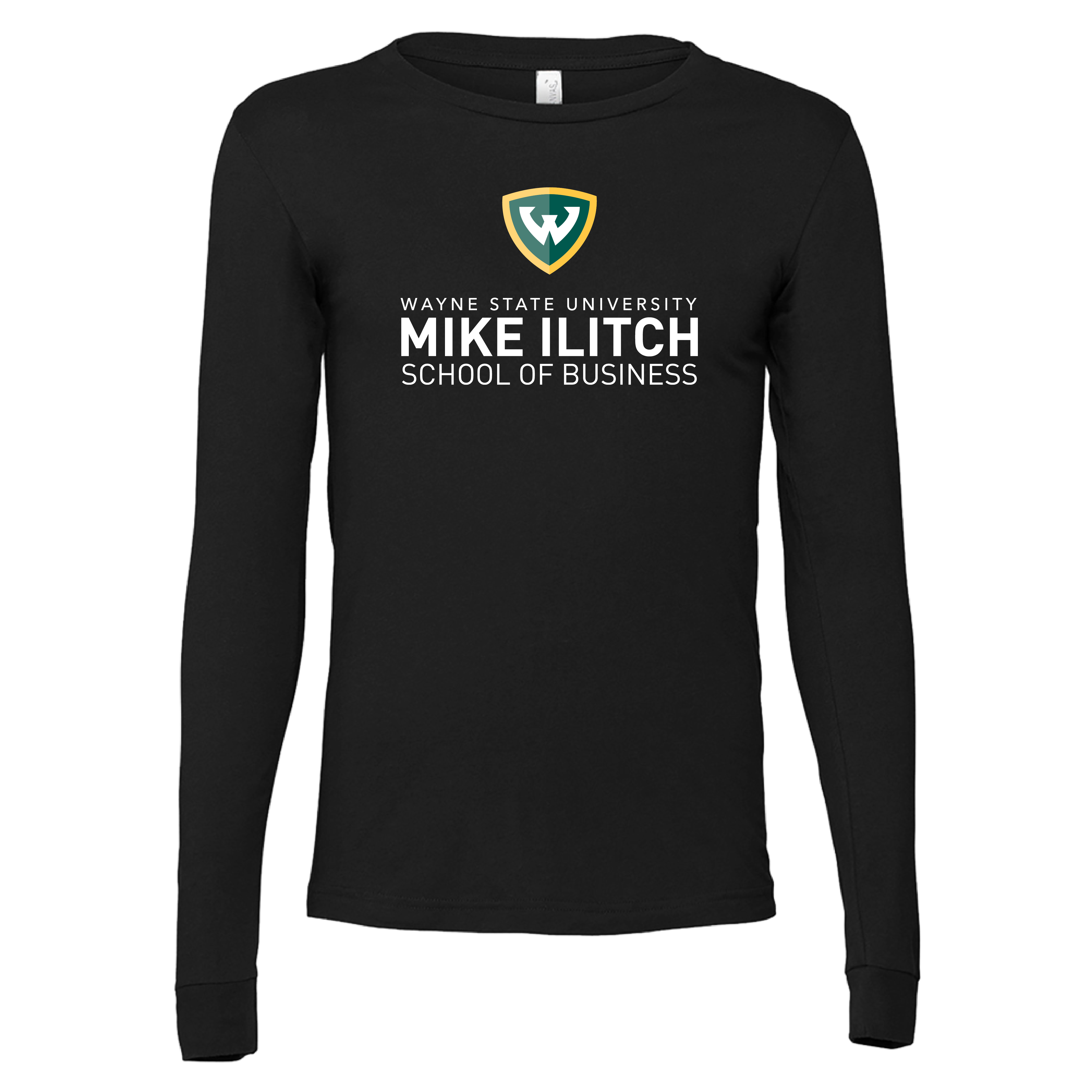 Wayne State Univ Bella + Canvas Black Jersey Cotton Long Sleeve T Shirt WSU - School of Business