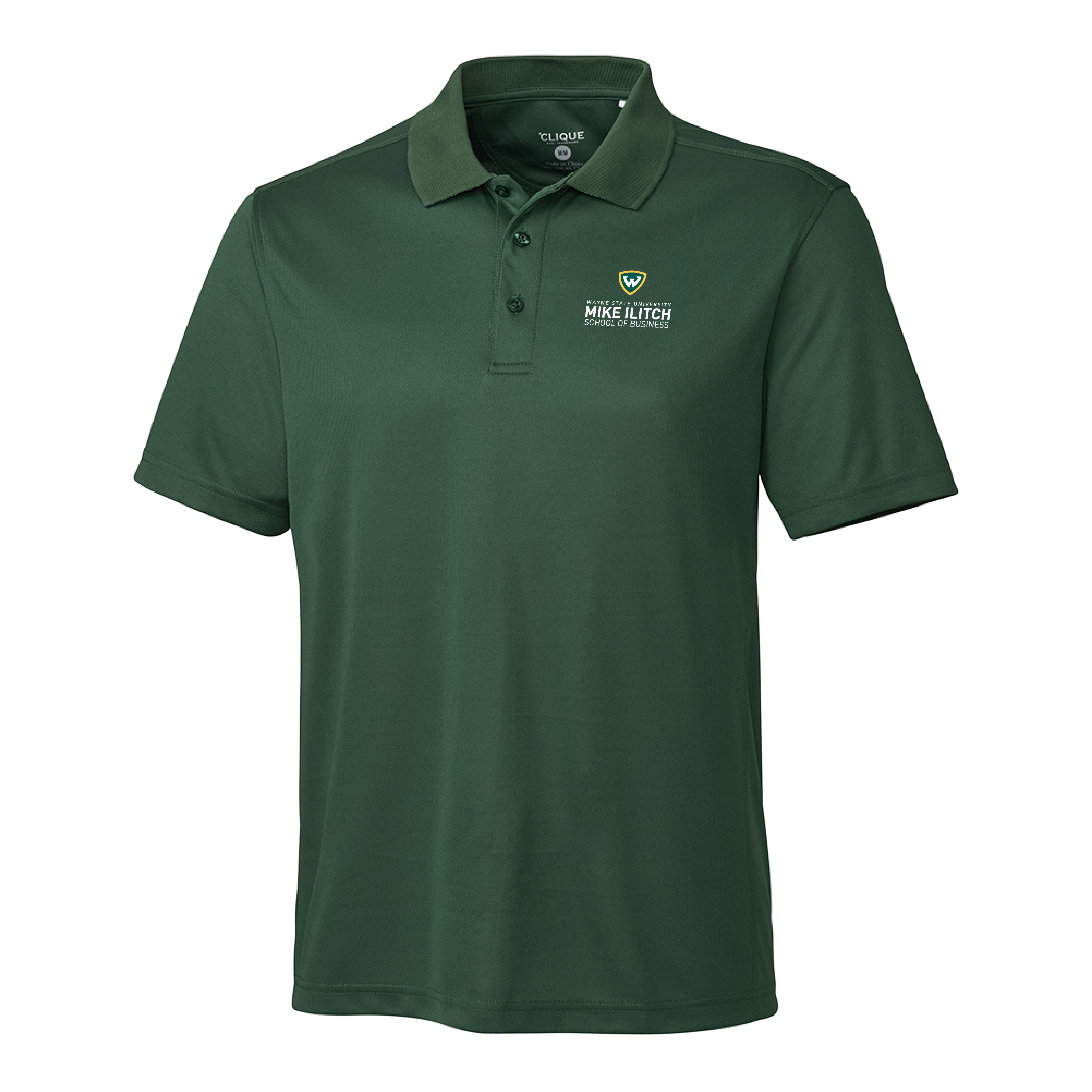 Wayne State Univ C&B Clique Ice Dark Green Pique Polo WSU - School of Business