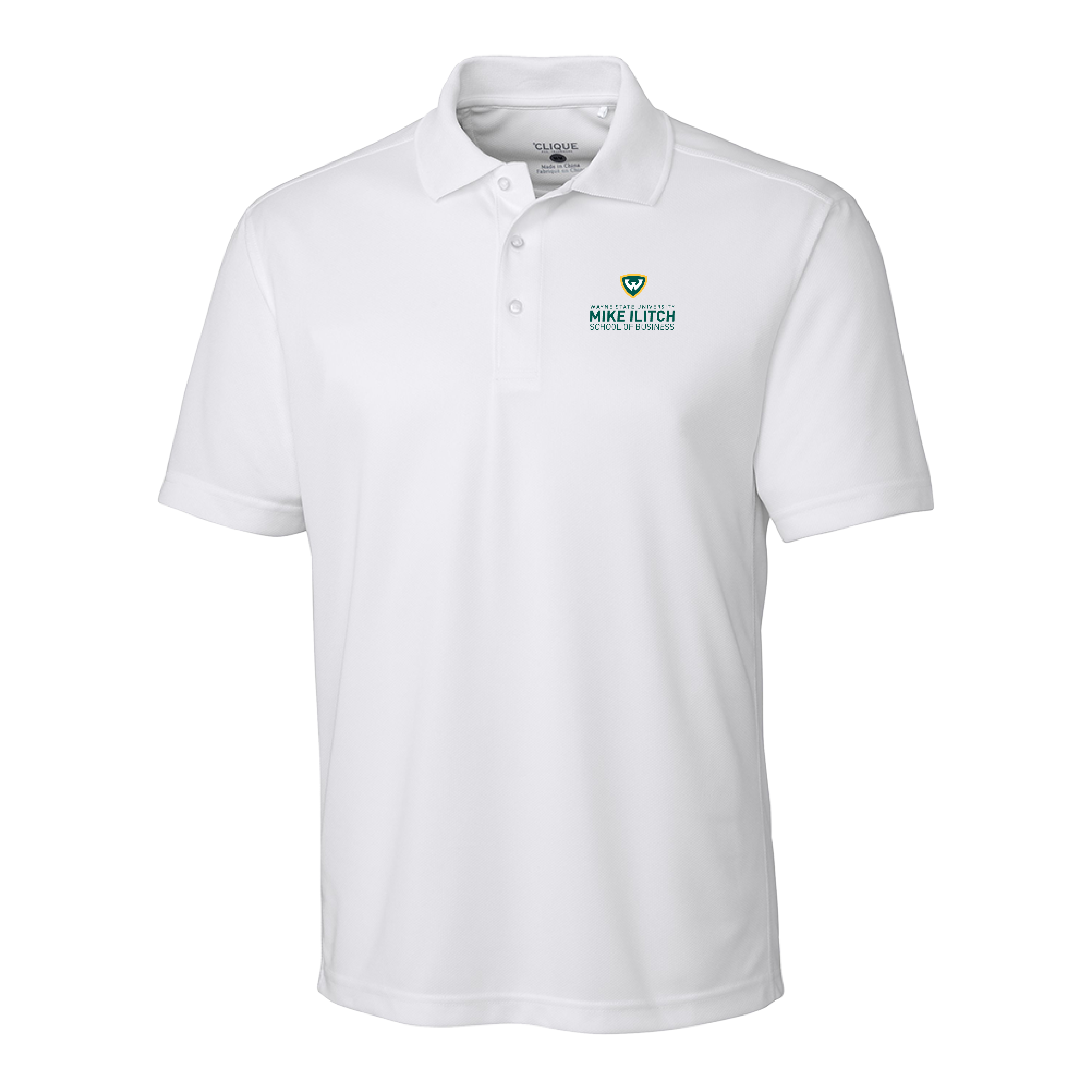 Wayne State Univ Clique Ice White Pique Polo WSU - School of Business