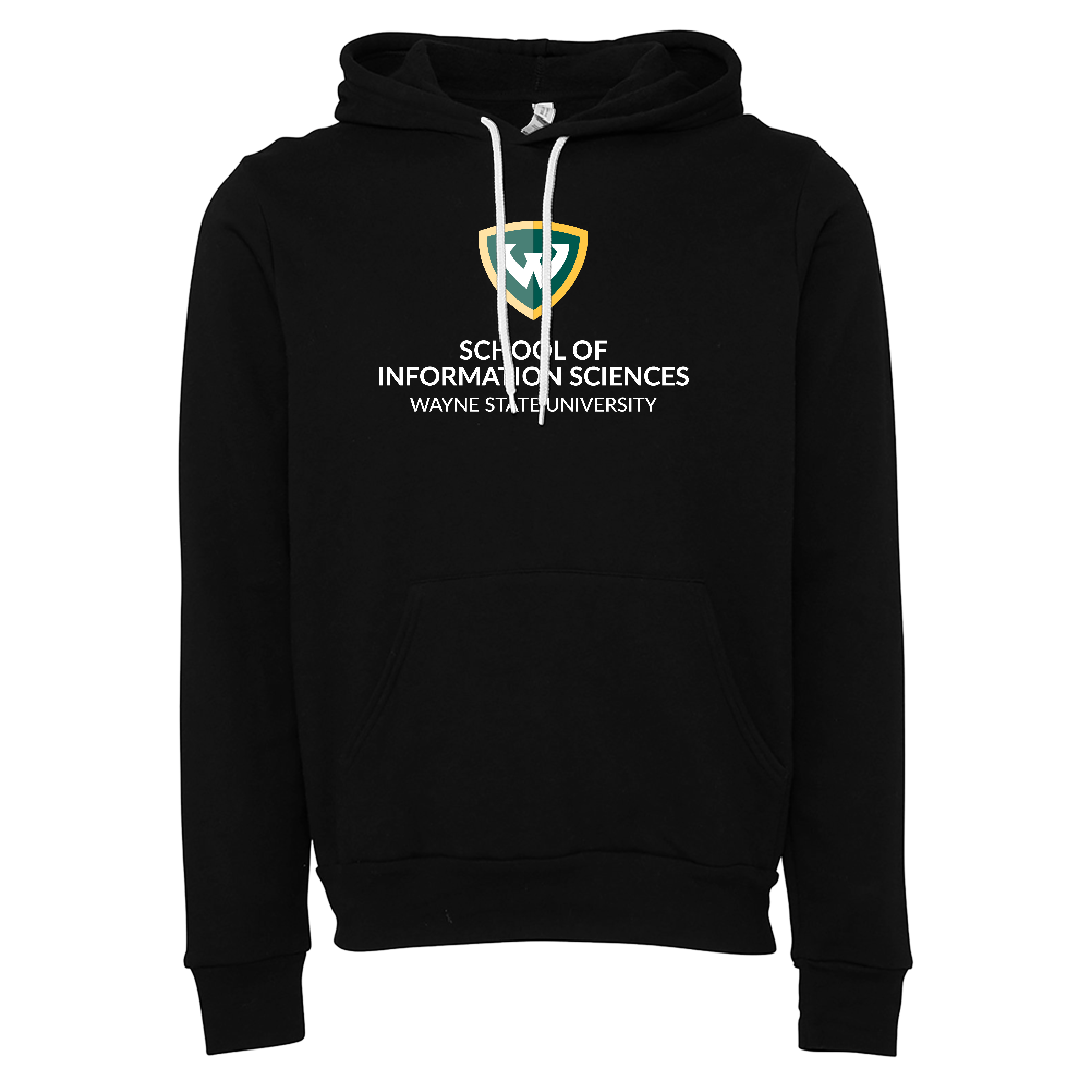 Wayne State Univ Bella + Canvas Black Fleece Hood WSU - School of Information Sciences