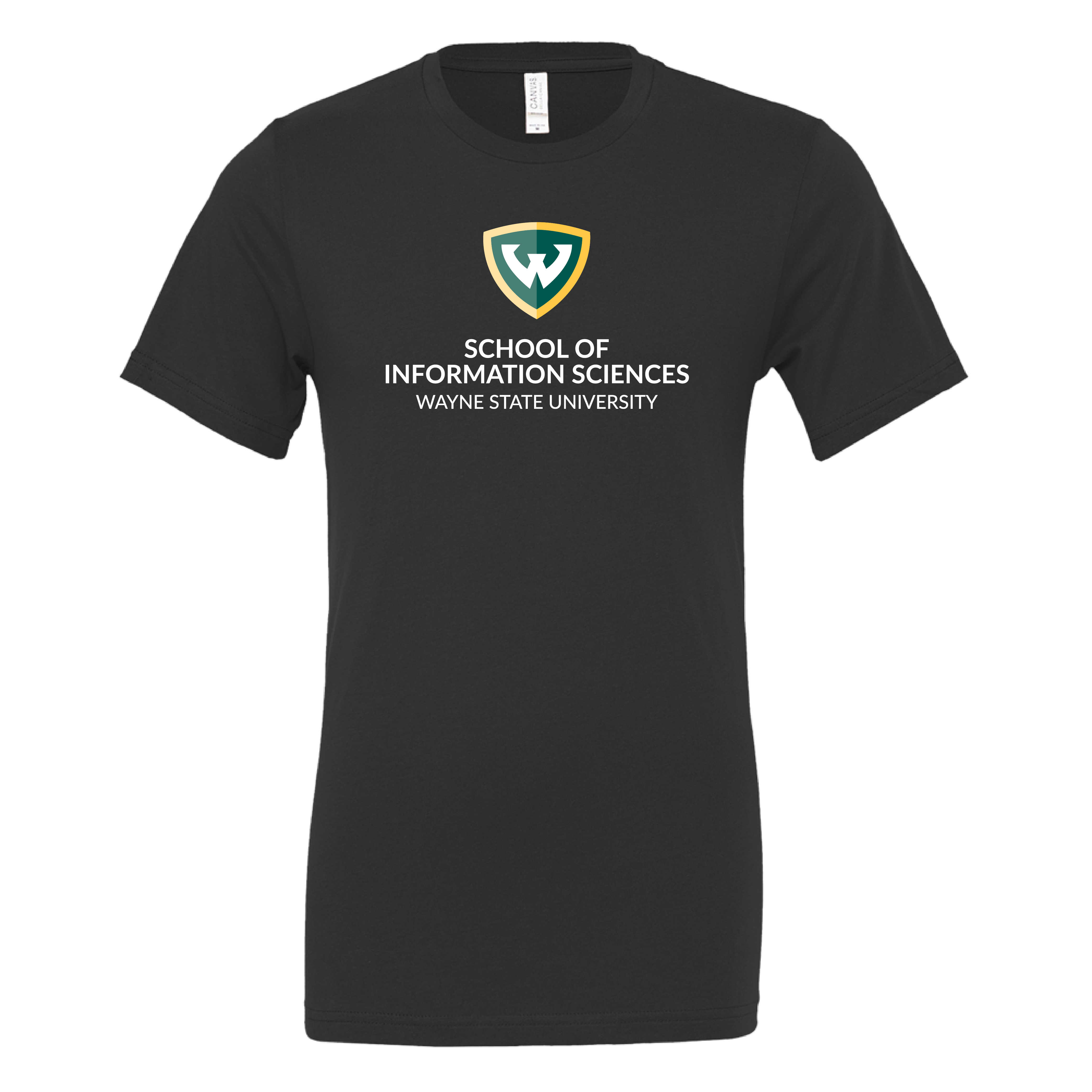 Wayne State Univ Bella + Canvas Black Jersey Cotton T Shirt WSU - School of Information Sciences