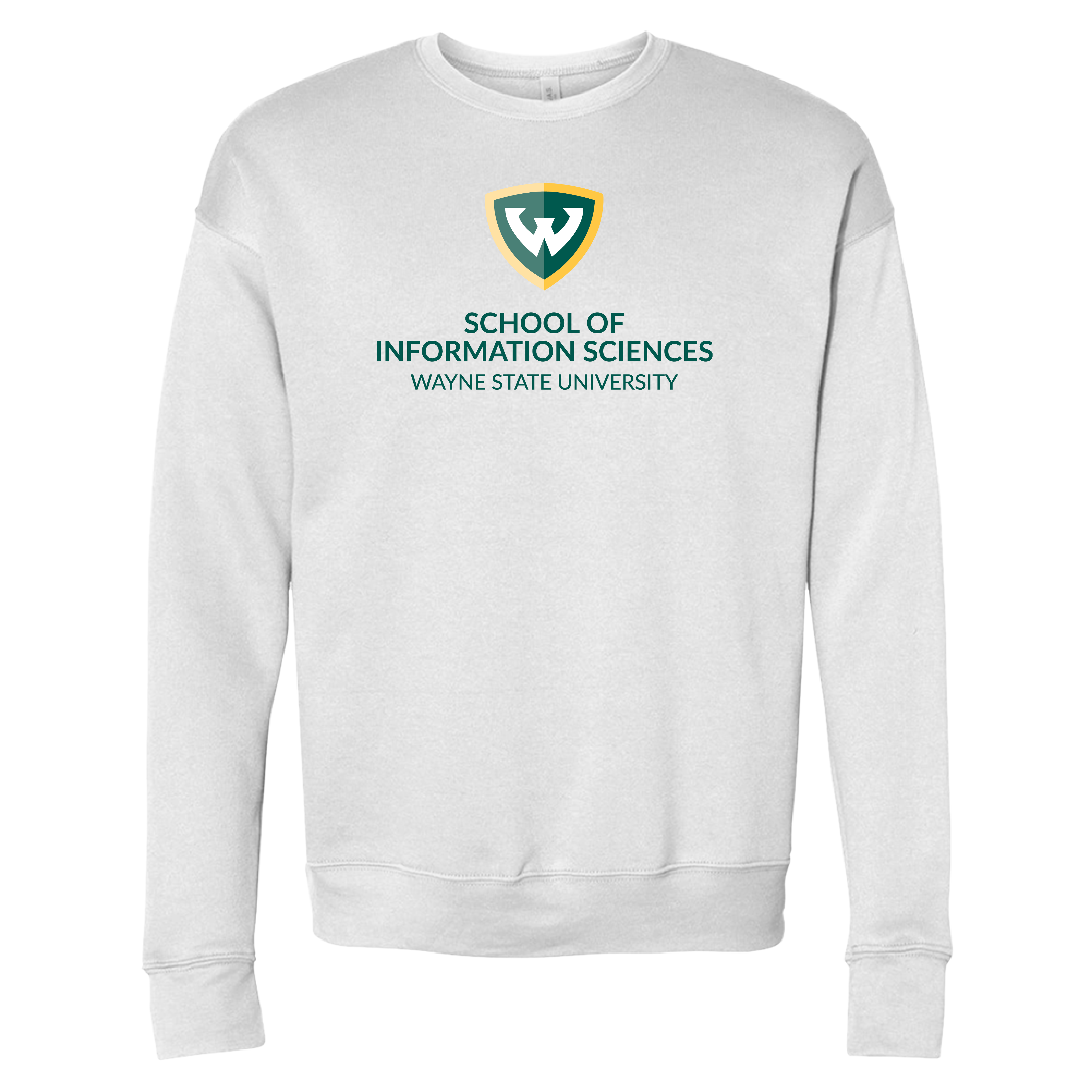 Wayne State Univ Bella + Canvas White Fleece Crew WSU - School of Information Sciences
