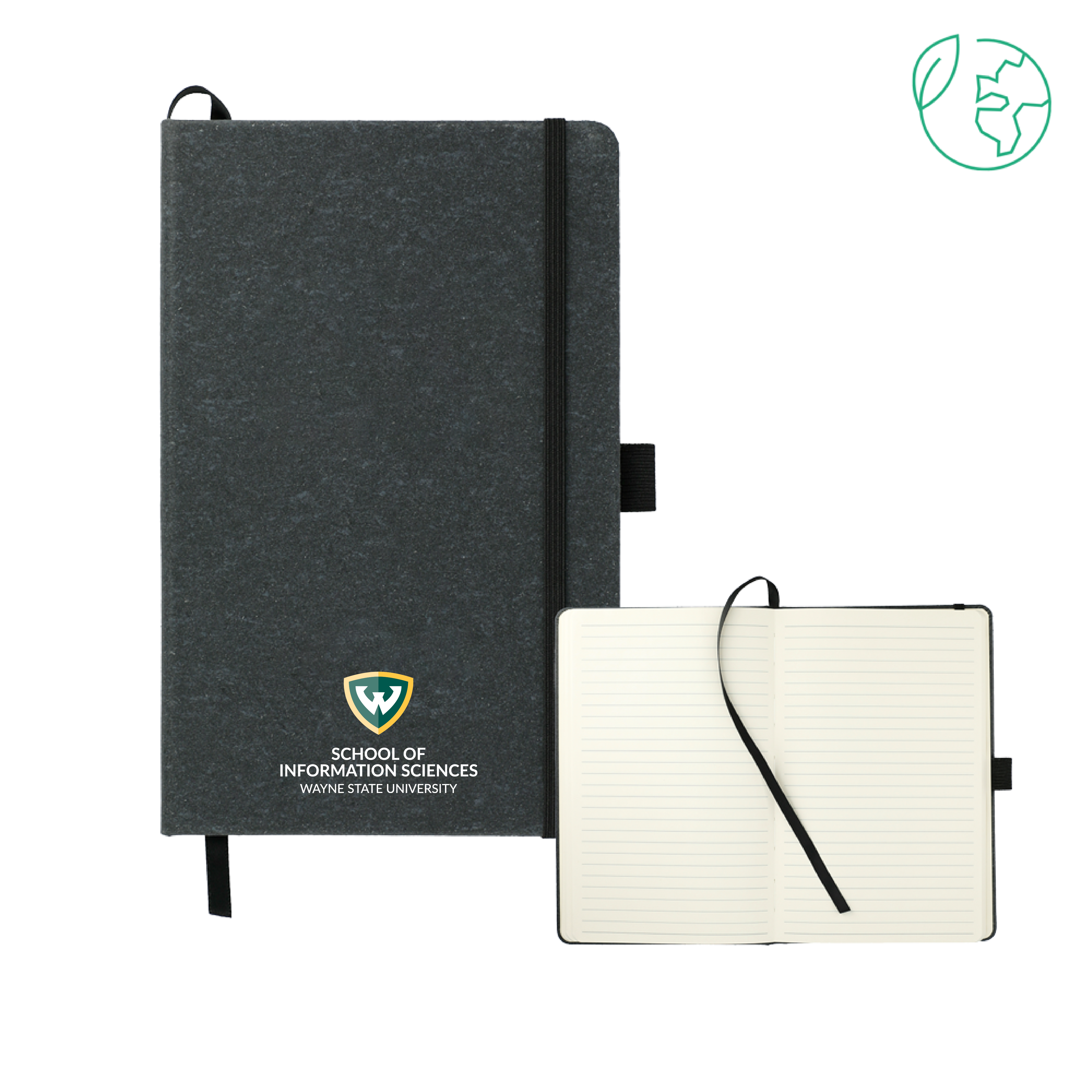 School of Information Sciences - WSU 5.5 x 8.5 Black Mix Recycled Leather Bound Journal