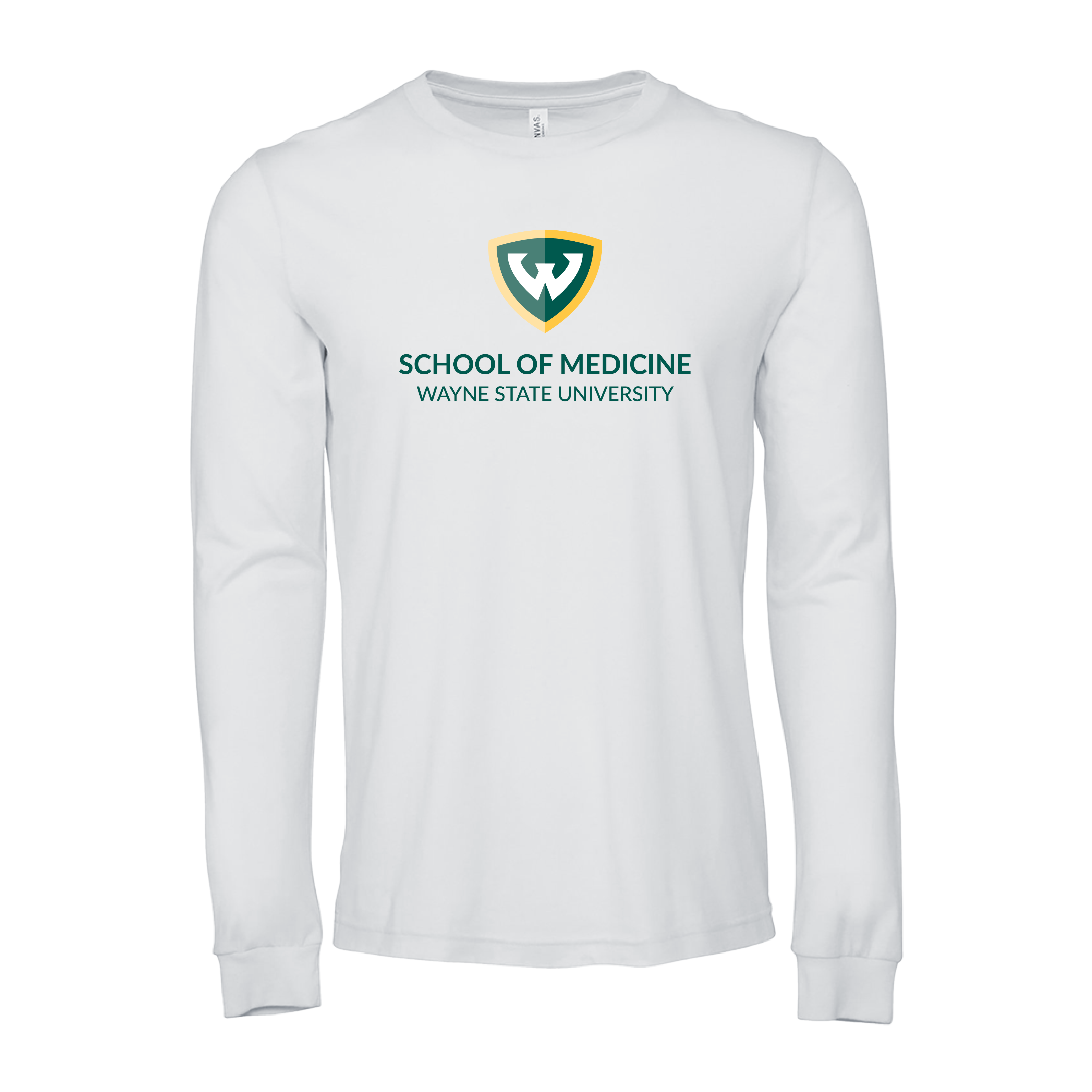 Wayne State Univ Bella + Canvas White Jersey Cotton Long Sleeve T Shirt WSU - School of Medicine