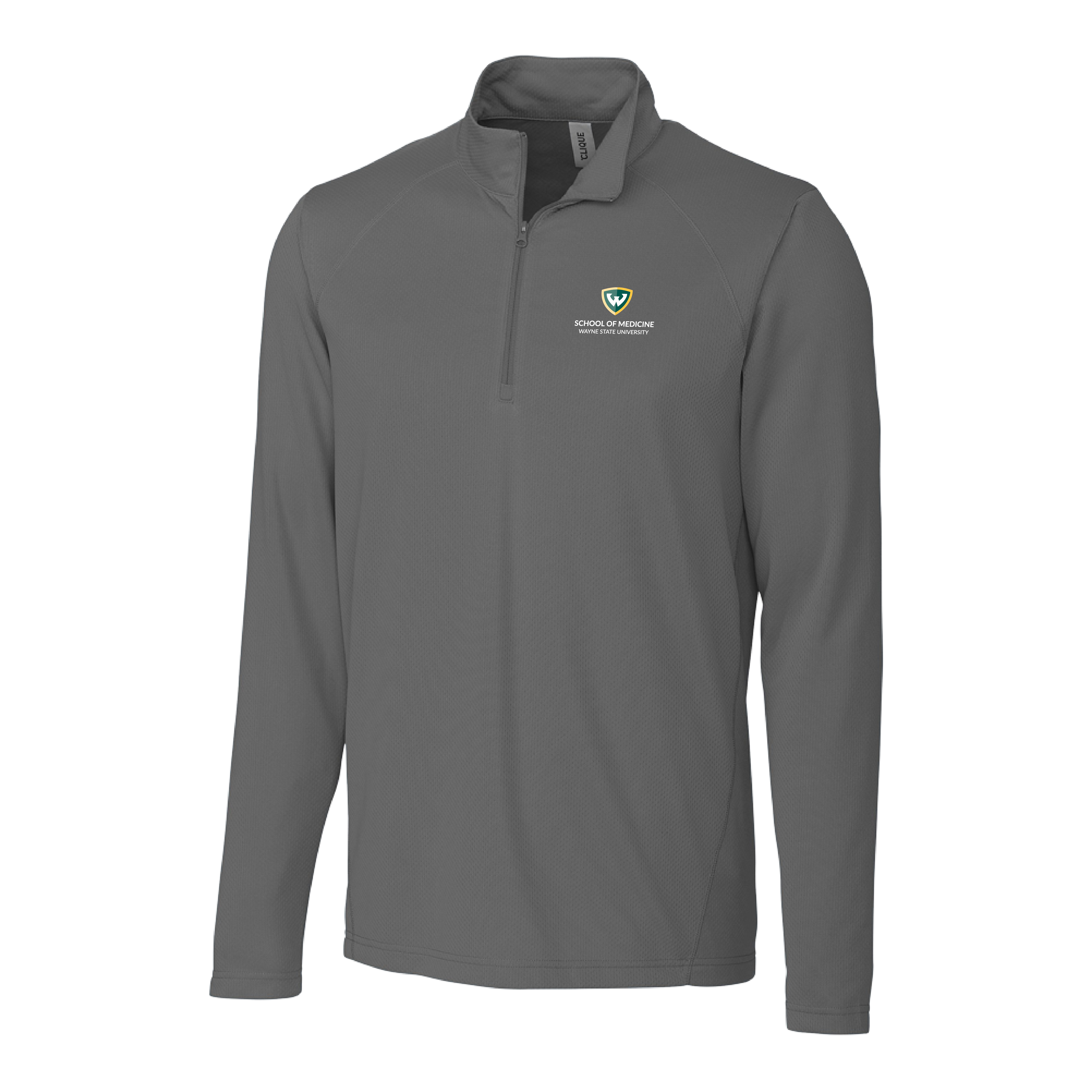 Wayne State Univ C&amp;B Titan Grey Clique Ice Pique Half Zip WSU - School of Medicine