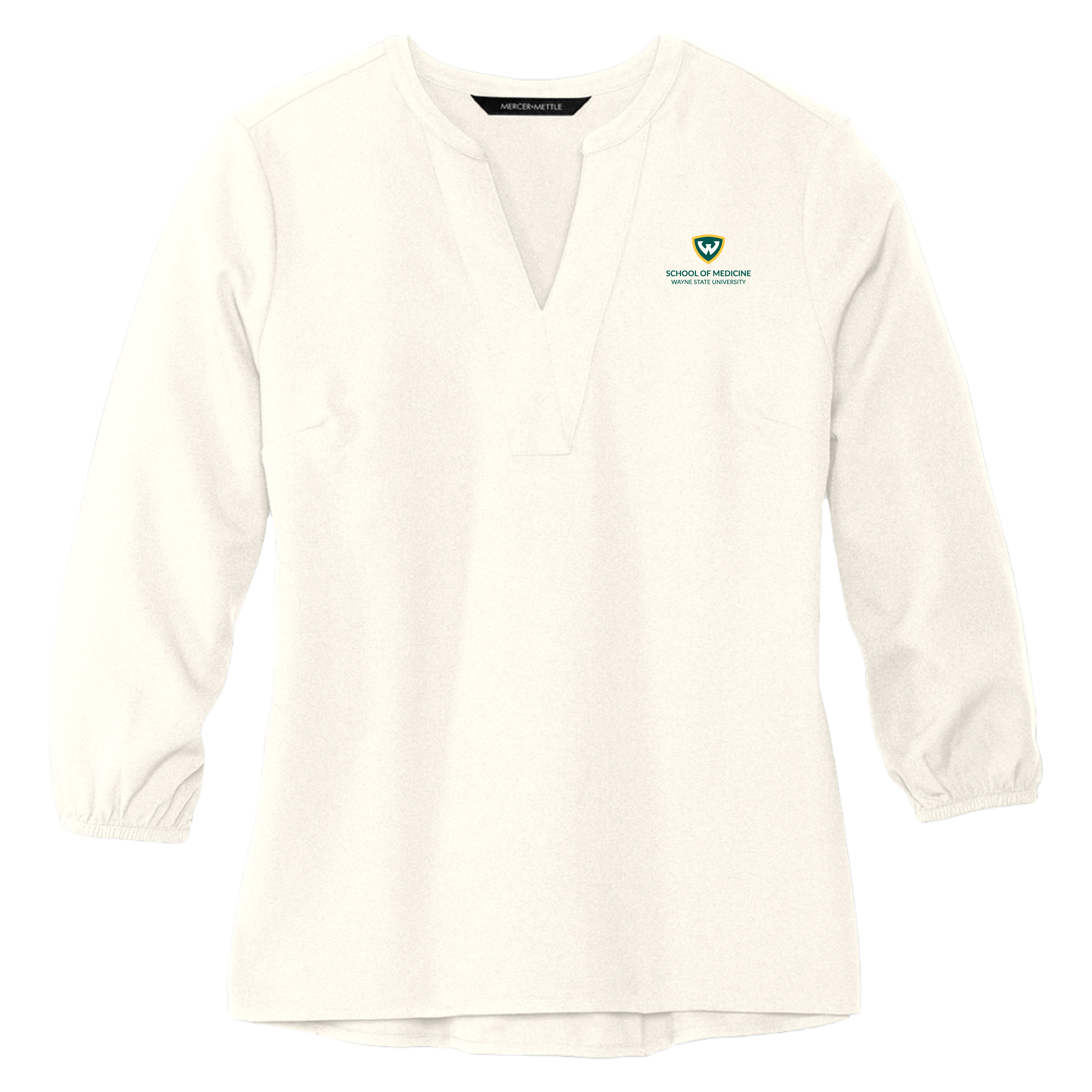 Wayne State Univ Mercer + Mettle Womens Ivory 3/4 Sleeve Crepe Blouse WSU - School of Medicine