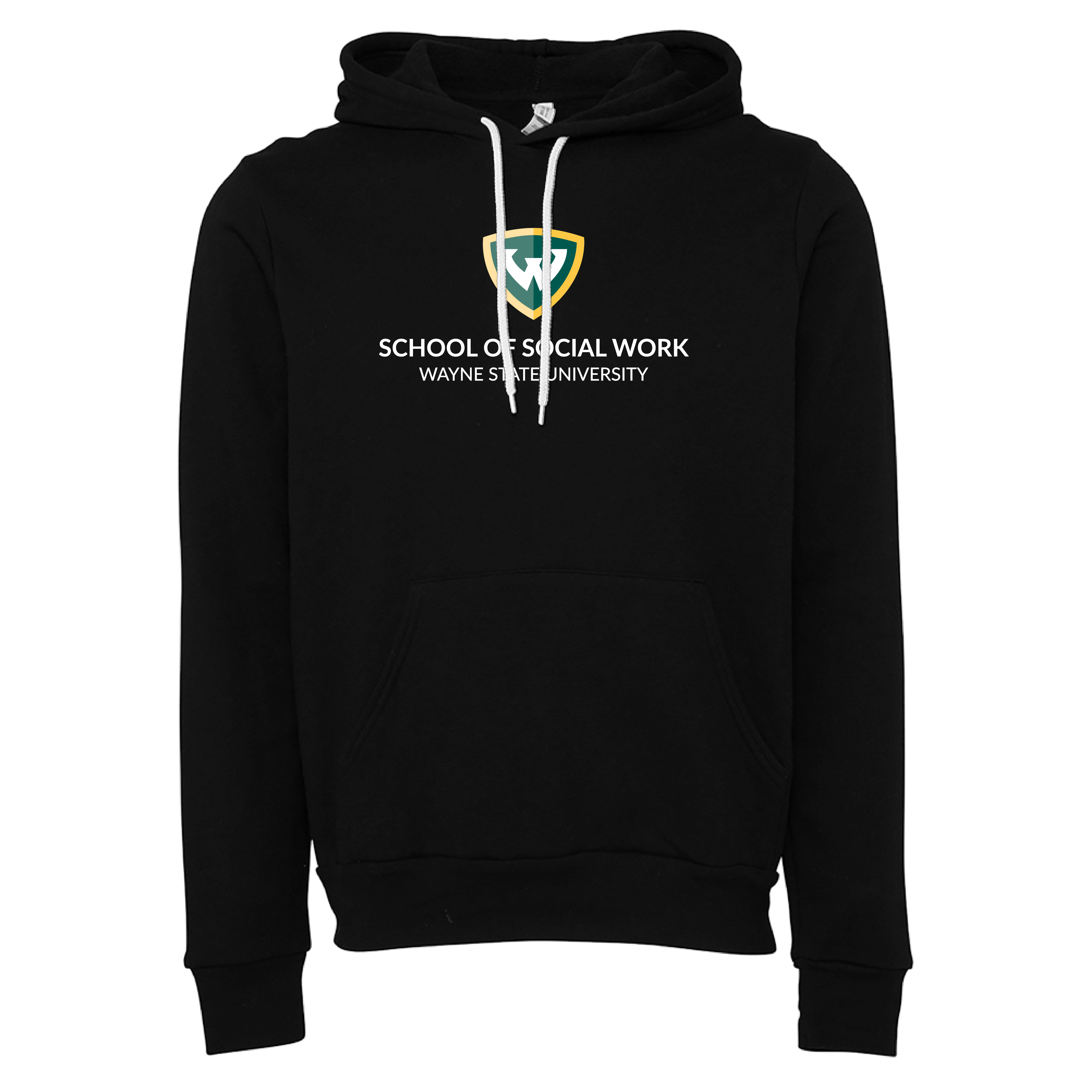 Wayne State Univ Bella + Canvas Black Fleece Hood WSU - School of Social Work