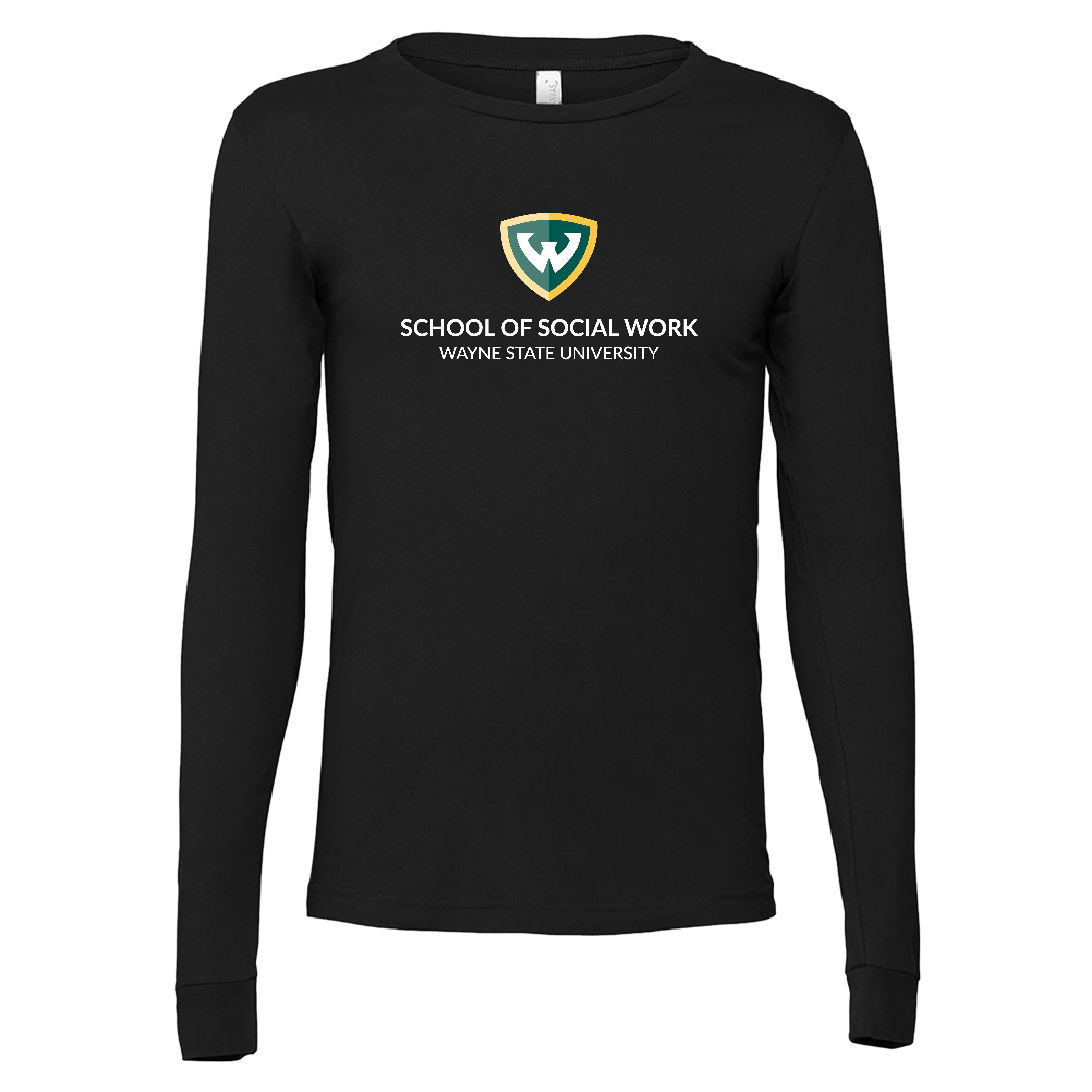 Wayne State Univ Bella + Canvas Black Jersey Cotton Long Sleeve T Shirt WSU - School of Social Work