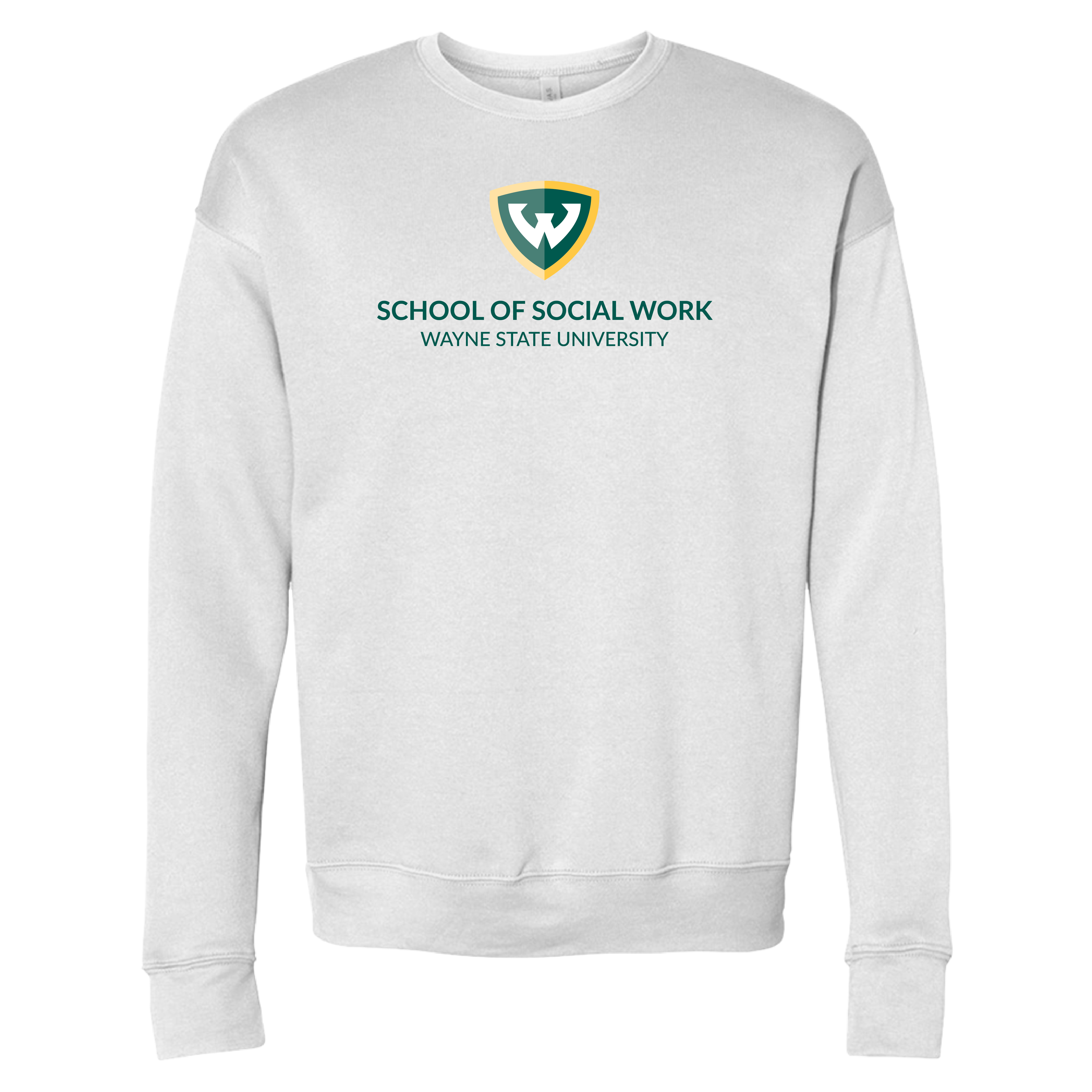 Wayne State Univ Bella + Canvas White Fleece Crew WSU - School of Social Work