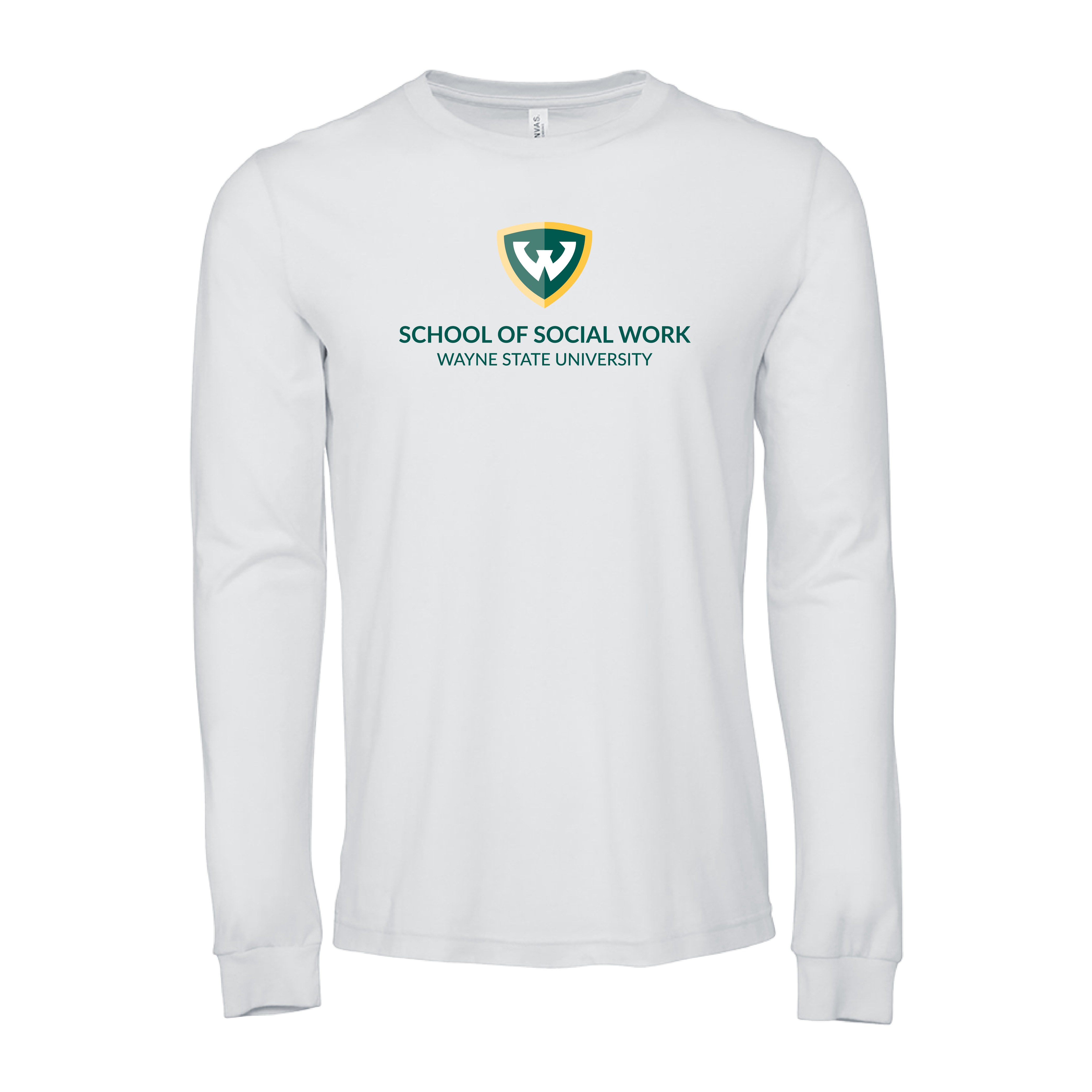 Wayne State Univ Bella + Canvas White Jersey Cotton Long Sleeve T Shirt WSU - School of Social Work
