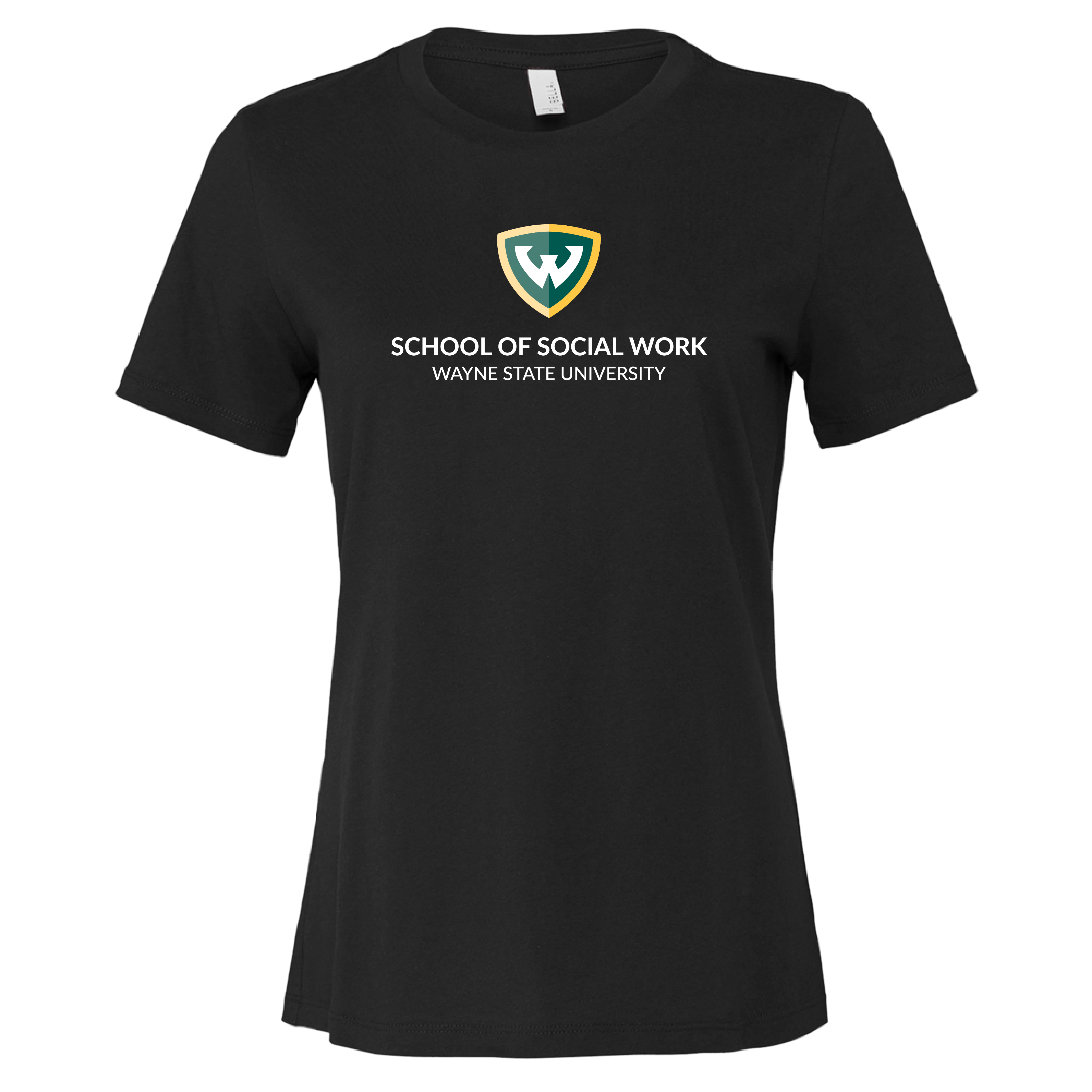 Wayne State Univ Bella + Canvas Womens Black Relaxed Cotton T Shirt WSU - School of Social Work