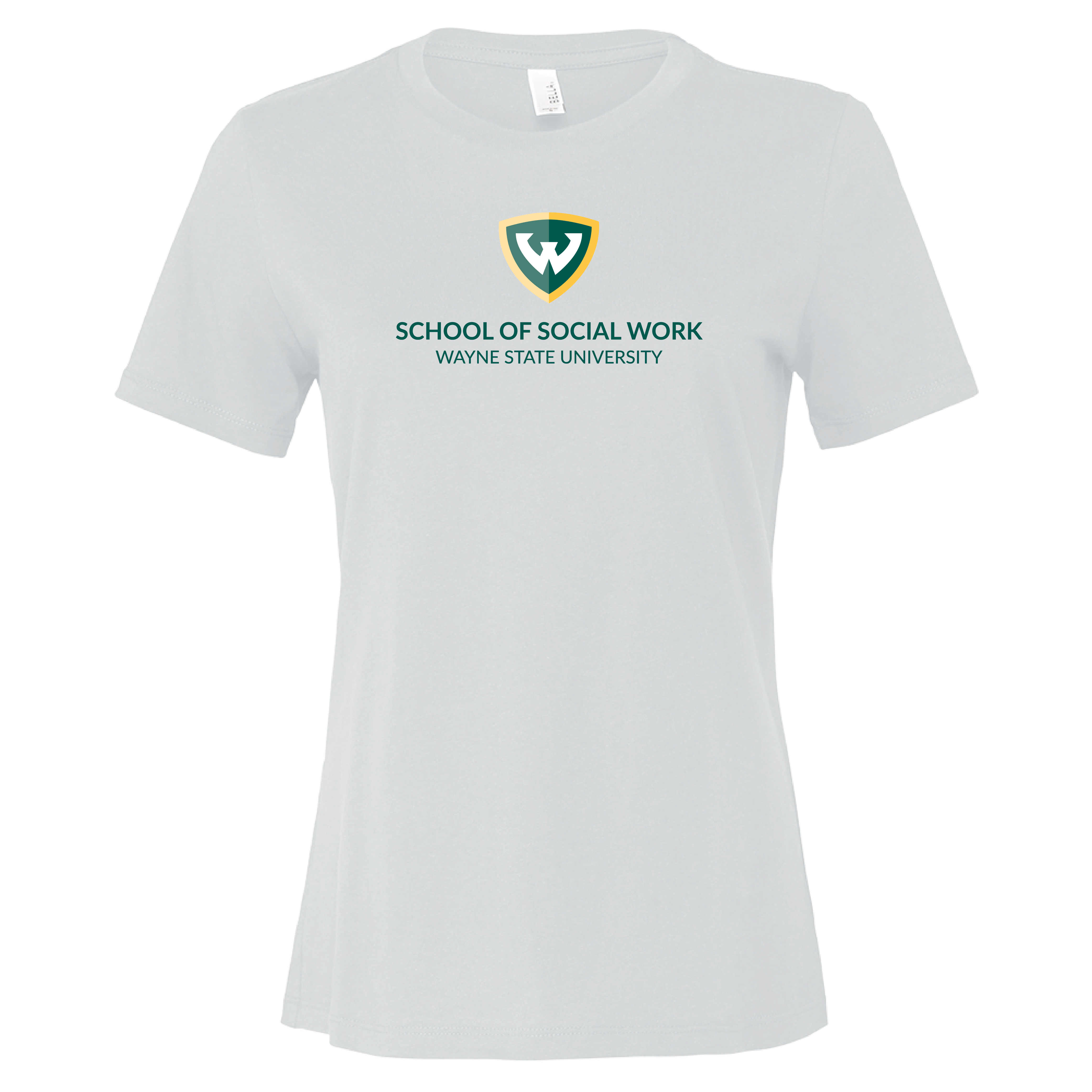 Wayne State Univ Bella + Canvas Womens White Relaxed Cotton T Shirt WSU - School of Social Work