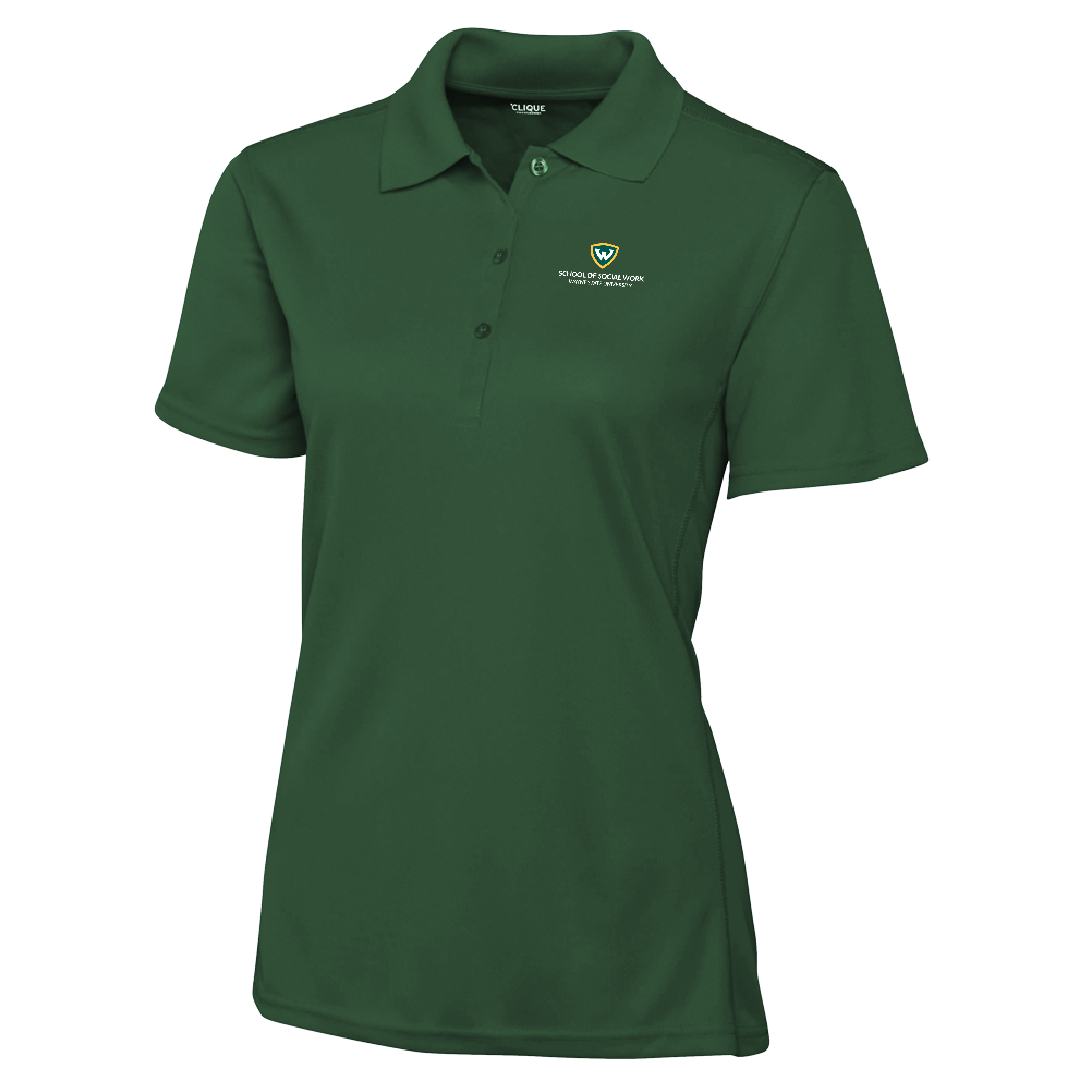 Wayne State Univ C&B Womens Dark Green Clique Ice Pique Polo WSU - School of Social Work