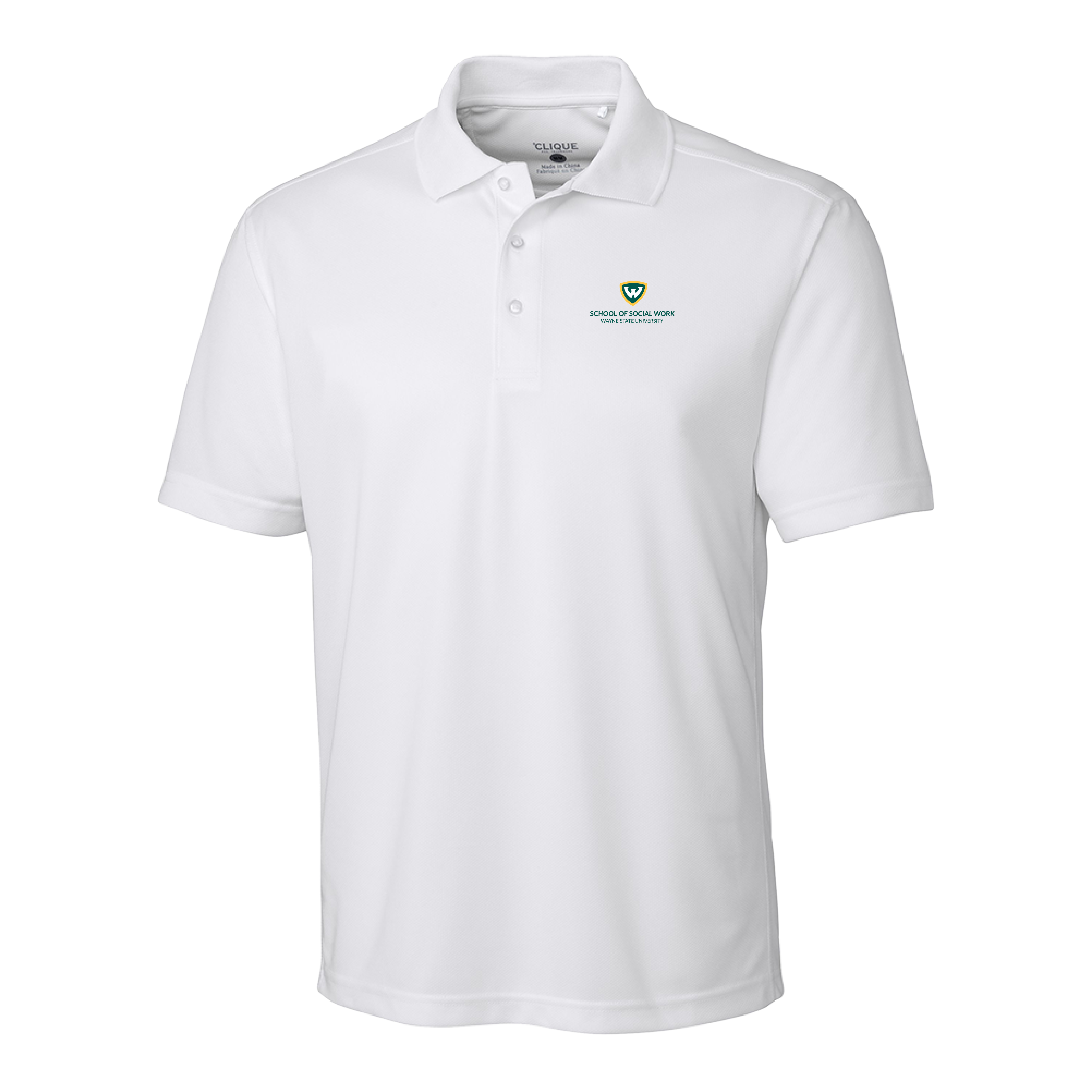 Wayne State Univ Clique Ice White Pique Polo WSU - School of Social Work