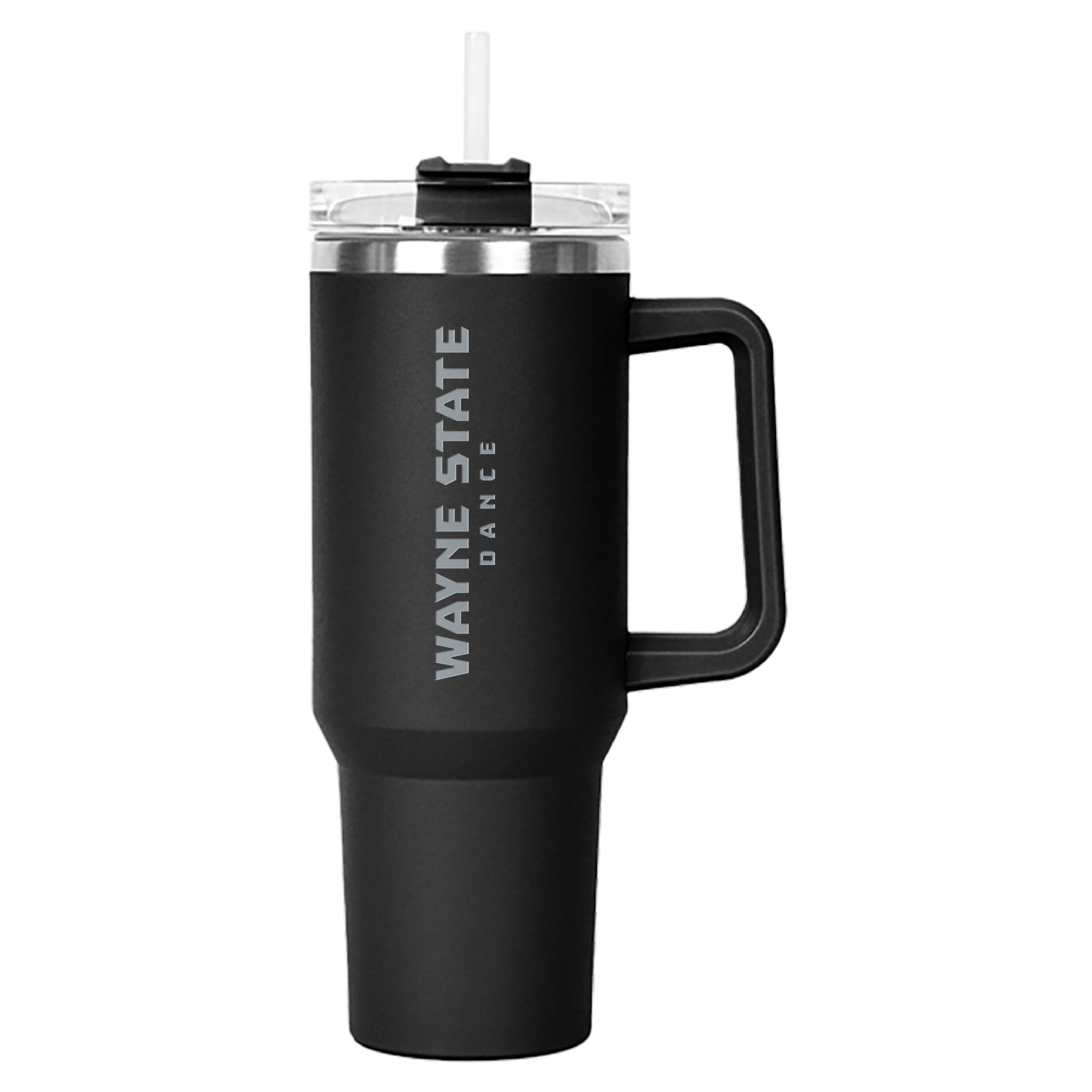 Dance- Wayne State Engraved Hippo Black Mug & Straw Lid with Twist Closure 40 oz
