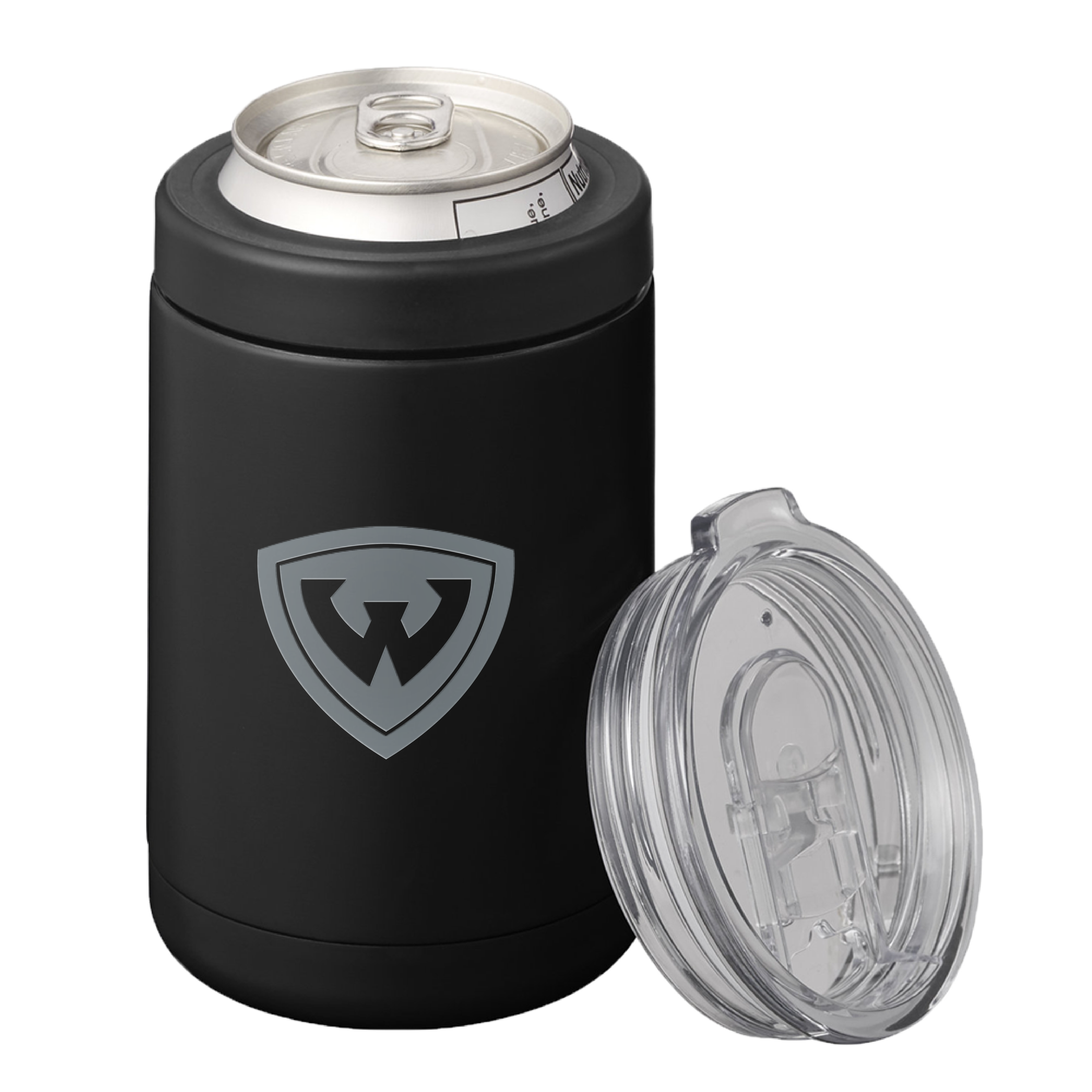 Wayne State Shield Engraved 2 in 1 Black Can Cooler Tumbler 12oz