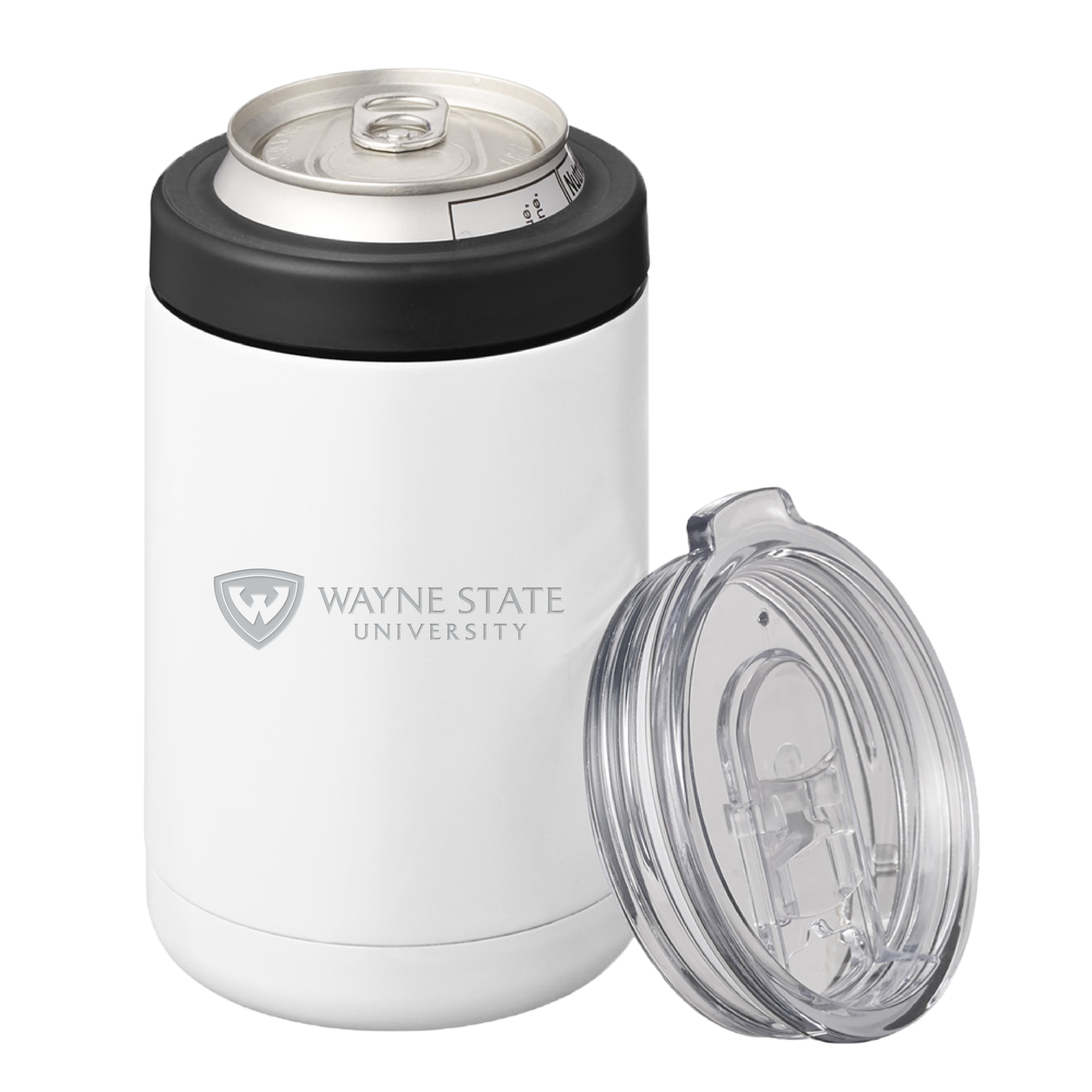 Wayne State Horizontal Engraved 2 in 1 White Can Cooler Tumbler 12oz