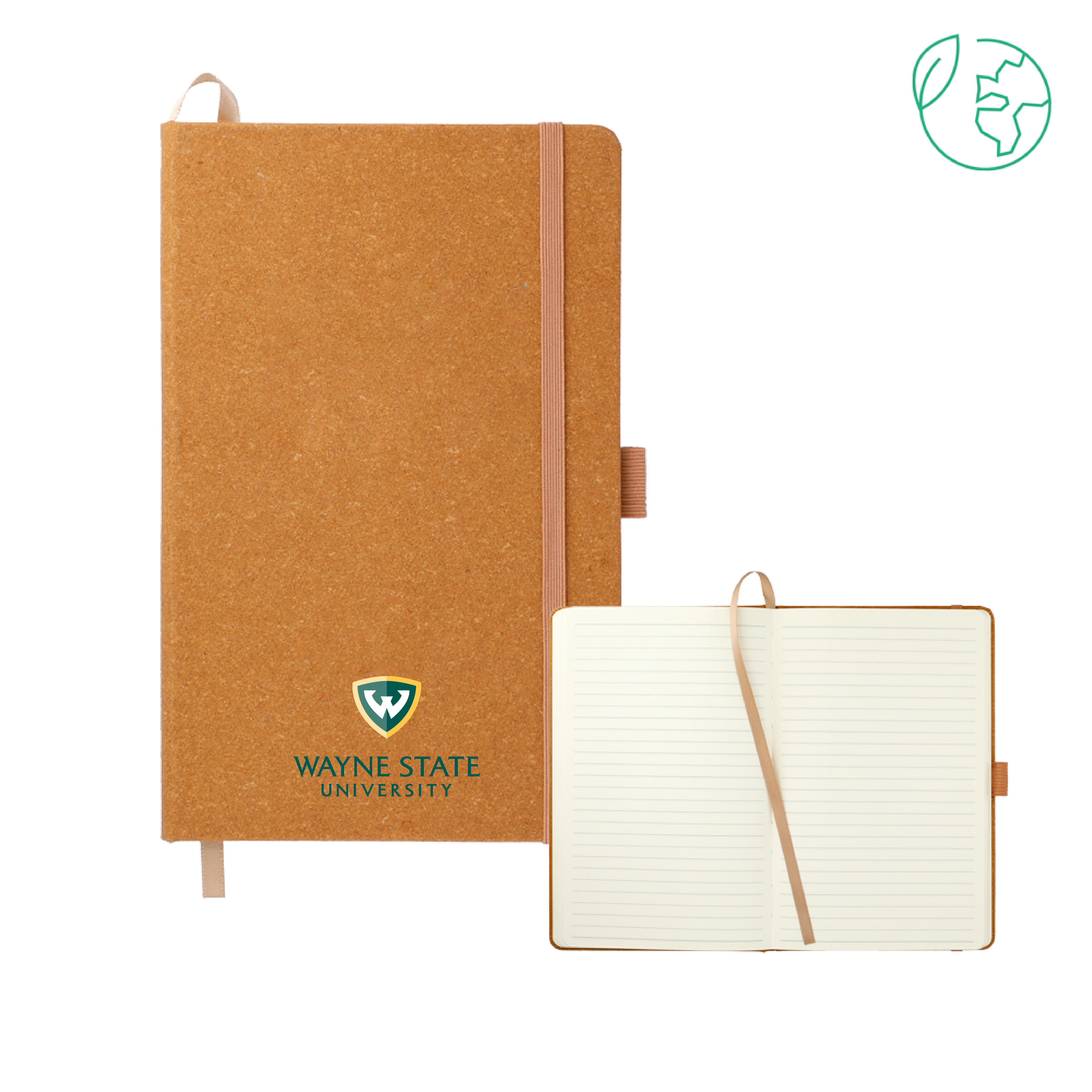 Wayne State Stacked 5.5 x 8.5 Natural FSC Mix Recycled Leather Bound Journal