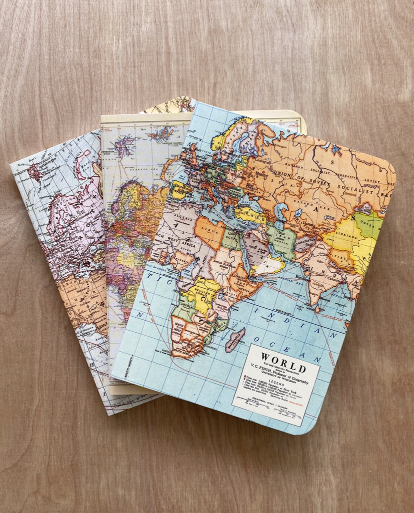 Vintage Mini Notebooks, Maps