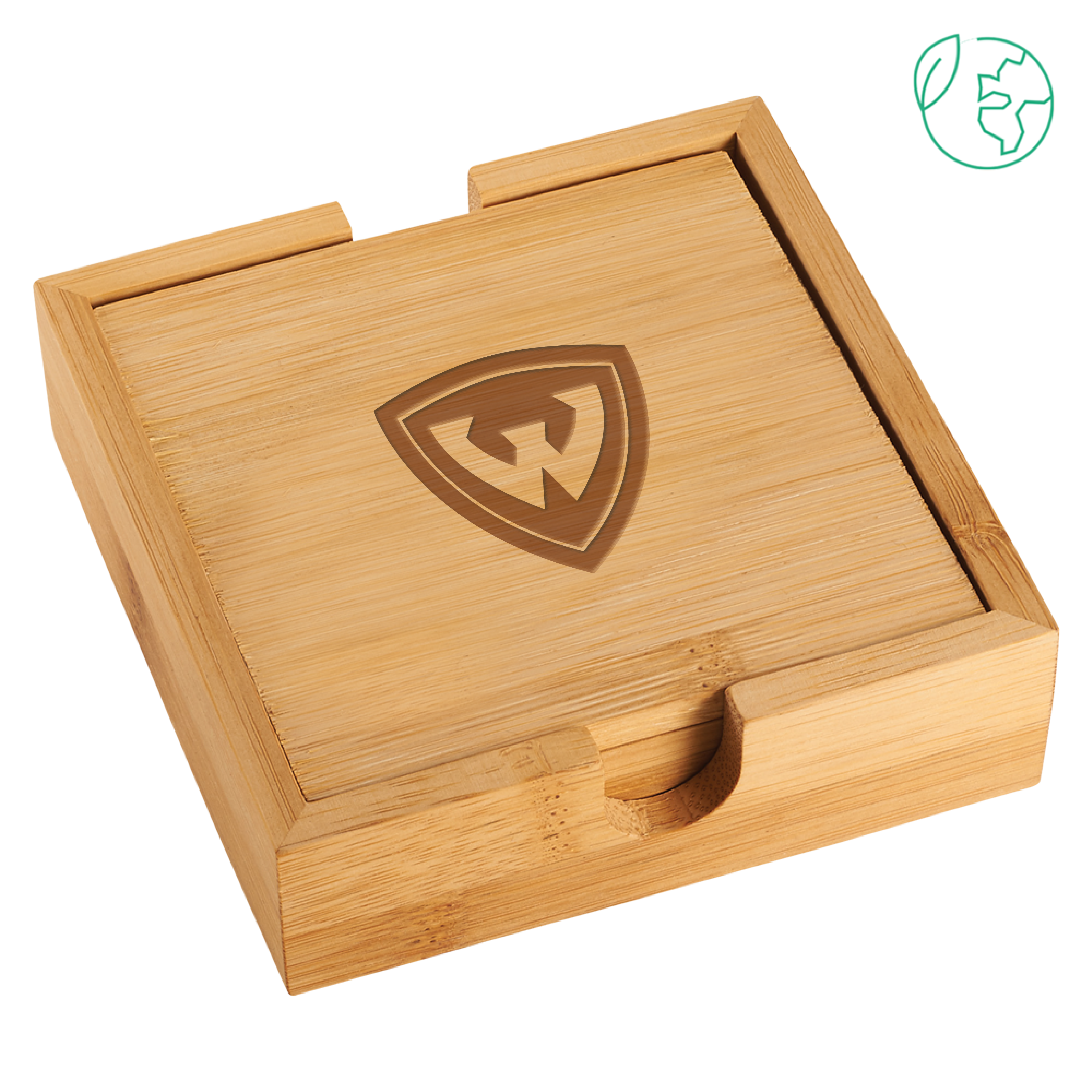 Wayne State Shield Engraved Bamboo Coaster Set