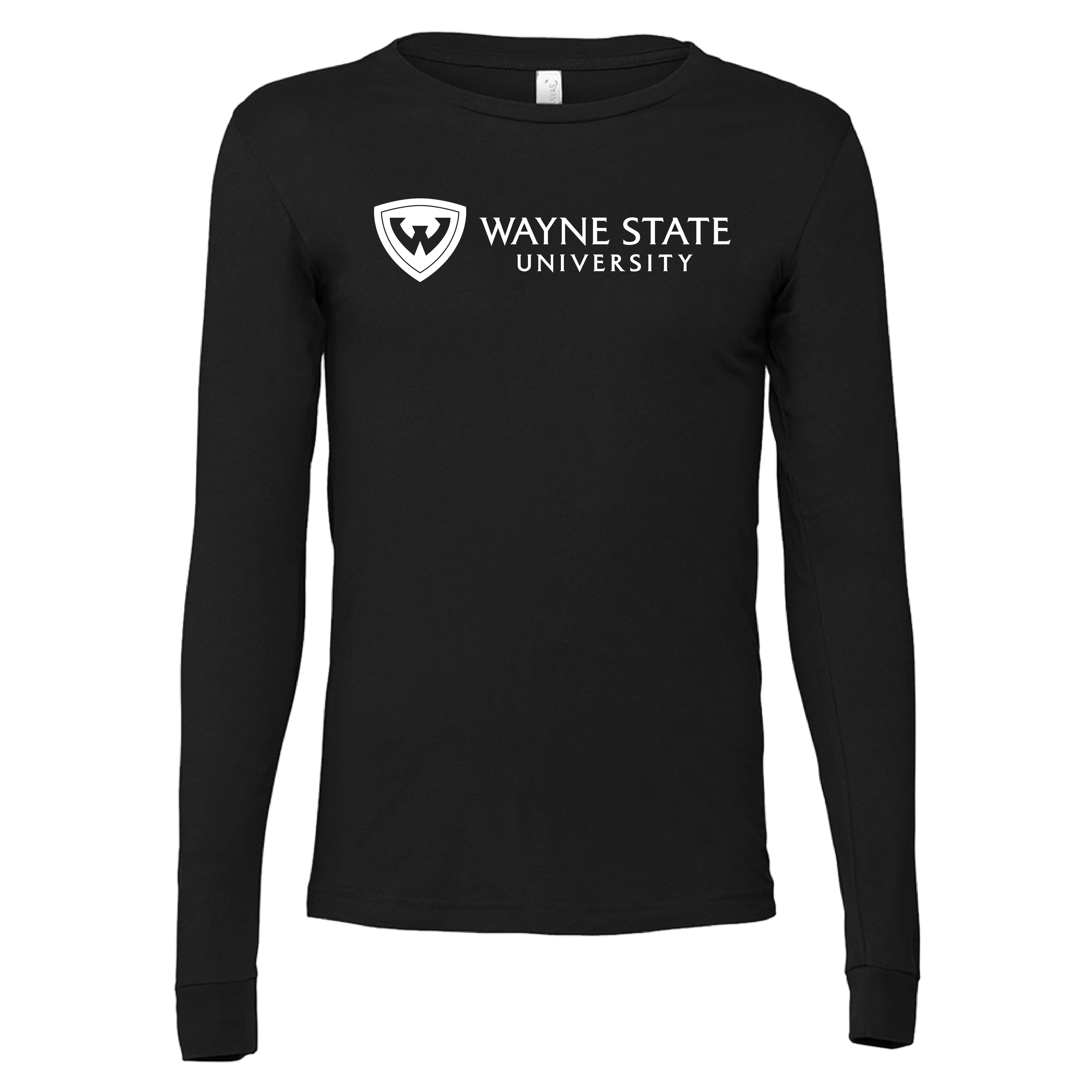 Wayne State Horizontal Bella + Canvas Black Jersey Cotton Long Sleeve T Shirt