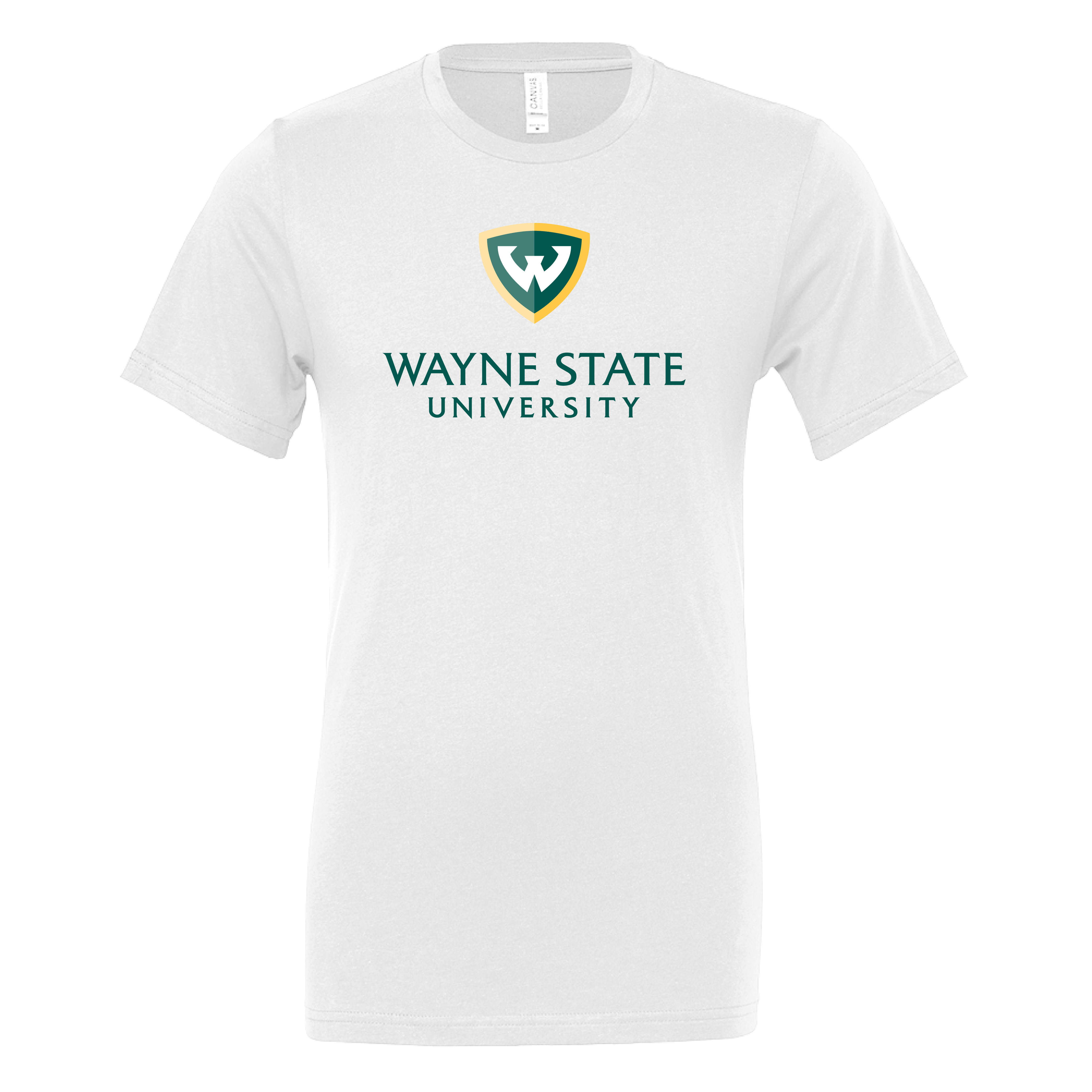 Wayne State Stacked Bella + Canvas White Jersey Cotton T Shirt