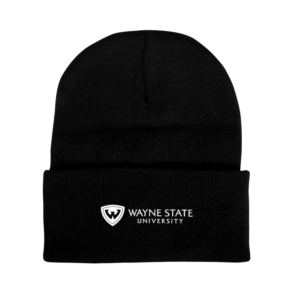 Wayne State Horizontal Black Knit Beanie w/Cuff