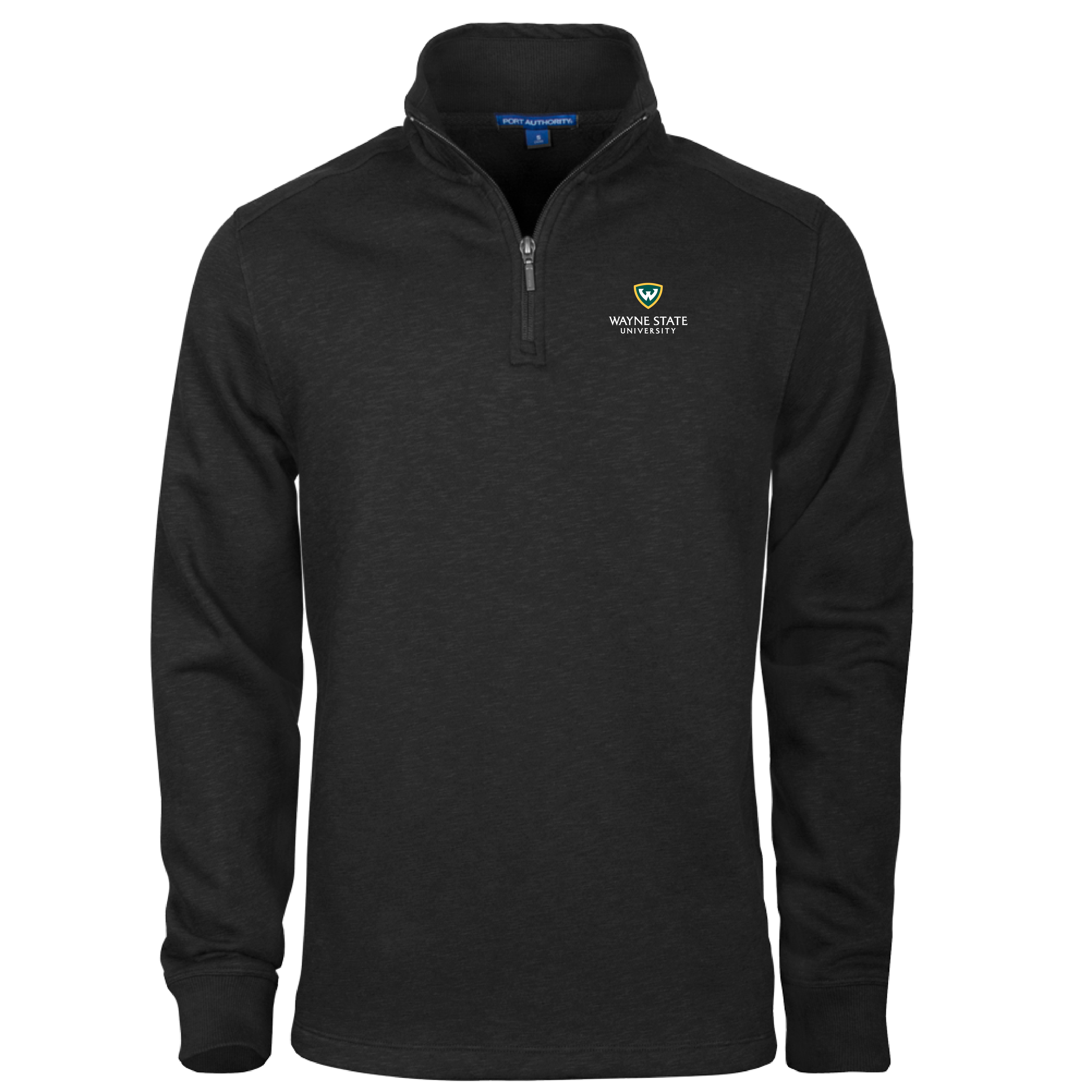 Wayne State University Stacked Black Slub Fleece 1/4 Zip Pullover