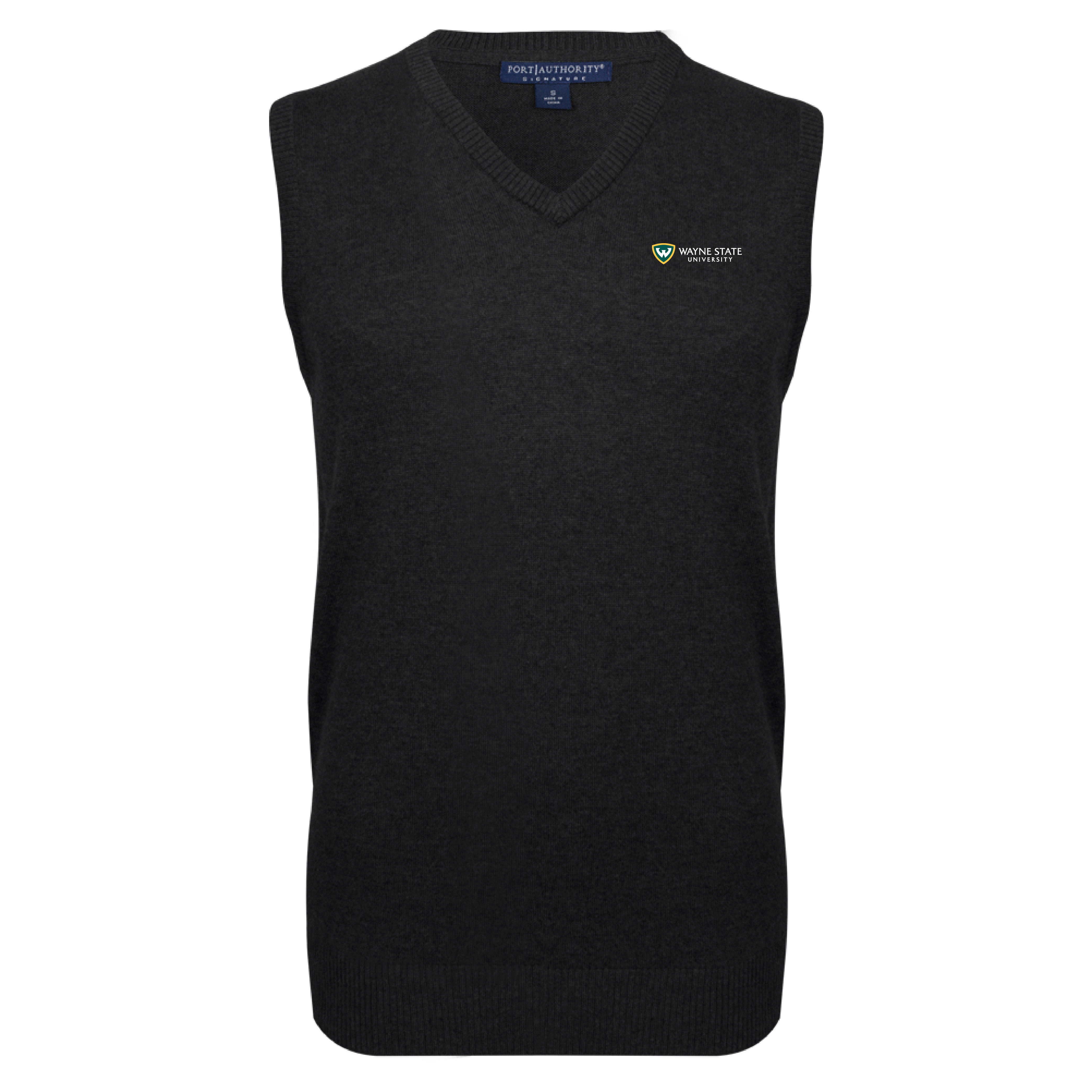 Wayne State Horizontal Black VNeck Sweater Vest