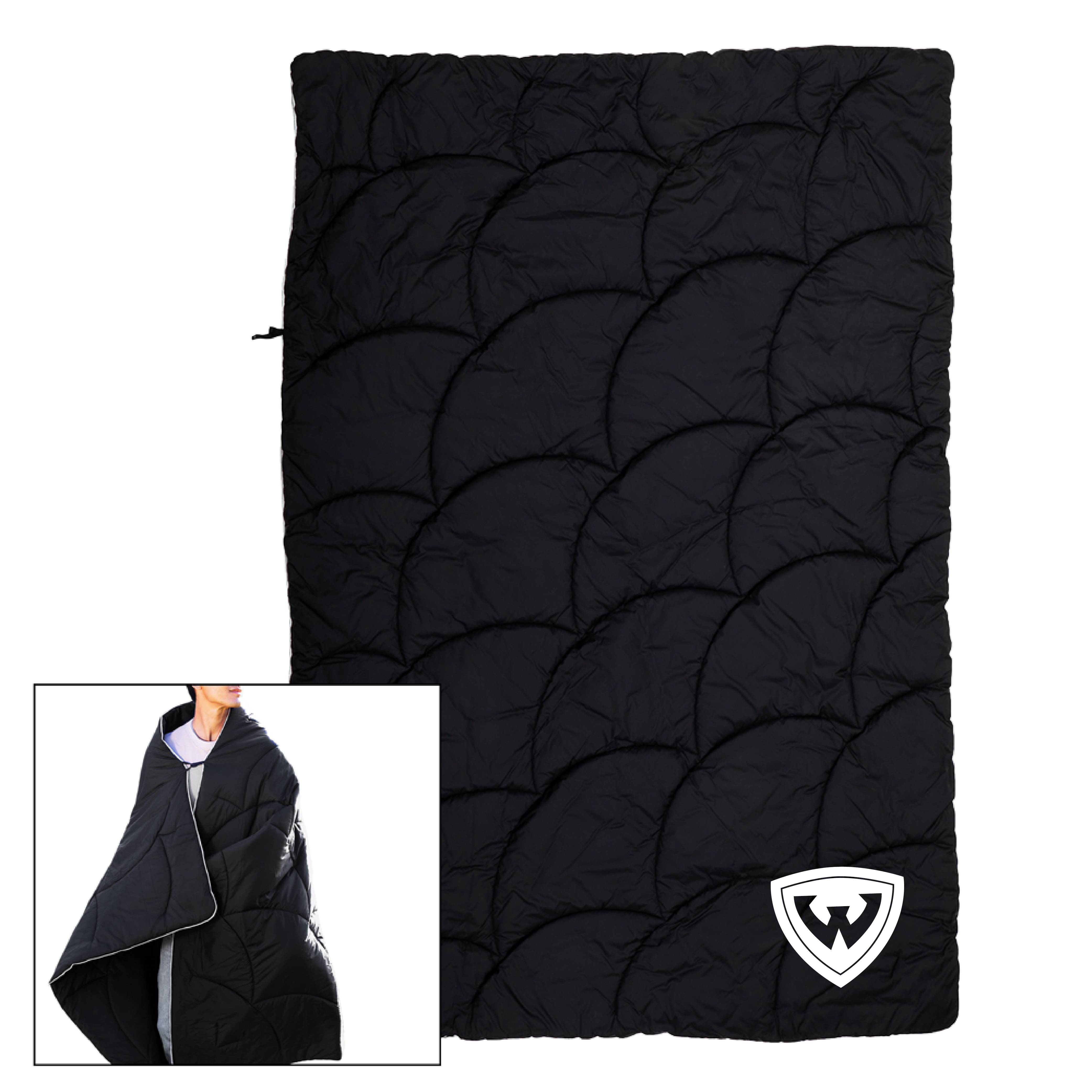 Wayne State Shield Black Wearable Camping Blanket