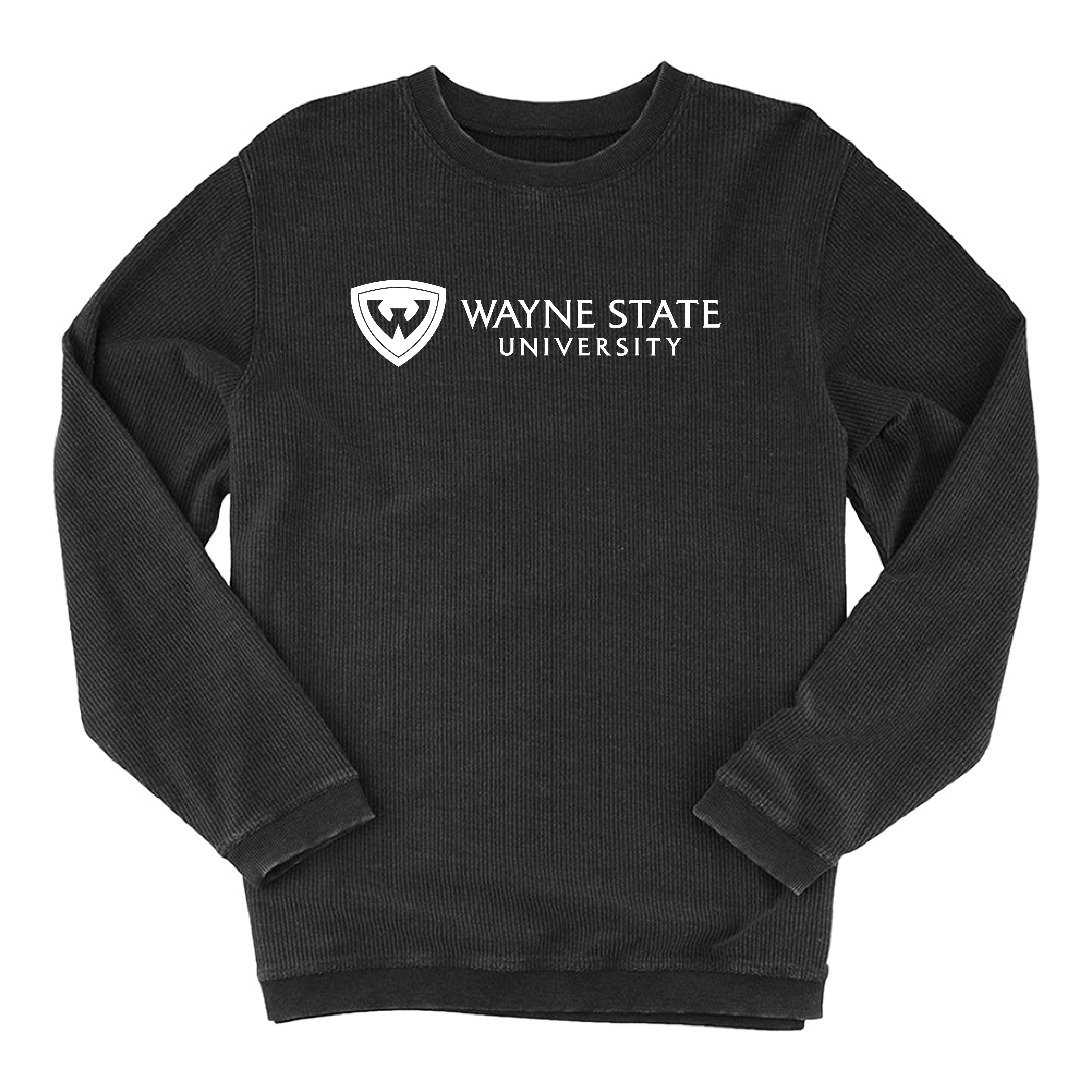 Wayne State Horizontal Boxercraft Women's Black Corded Crew