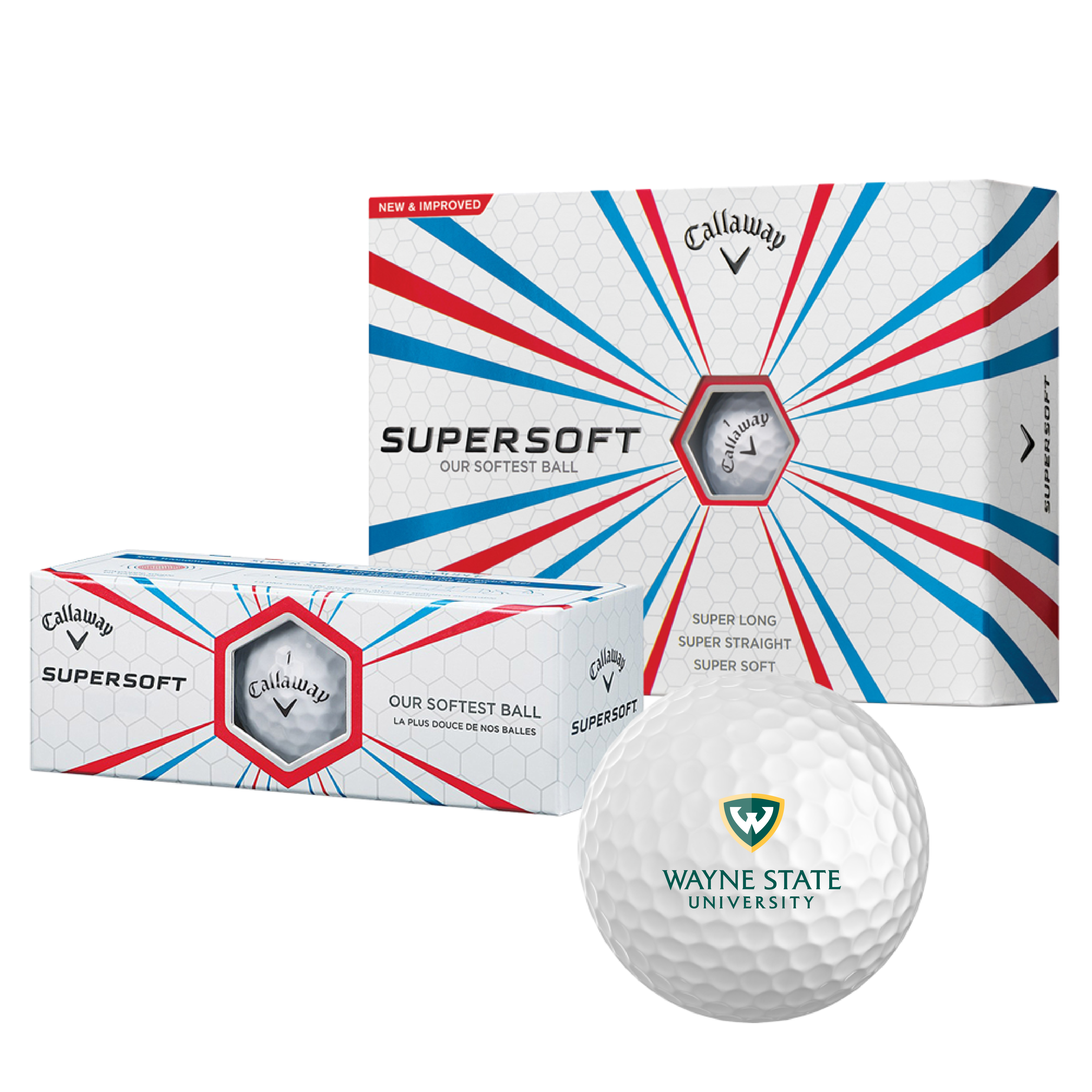 Wayne State Stacked Callaway Supersoft Golf Balls 12/pkg