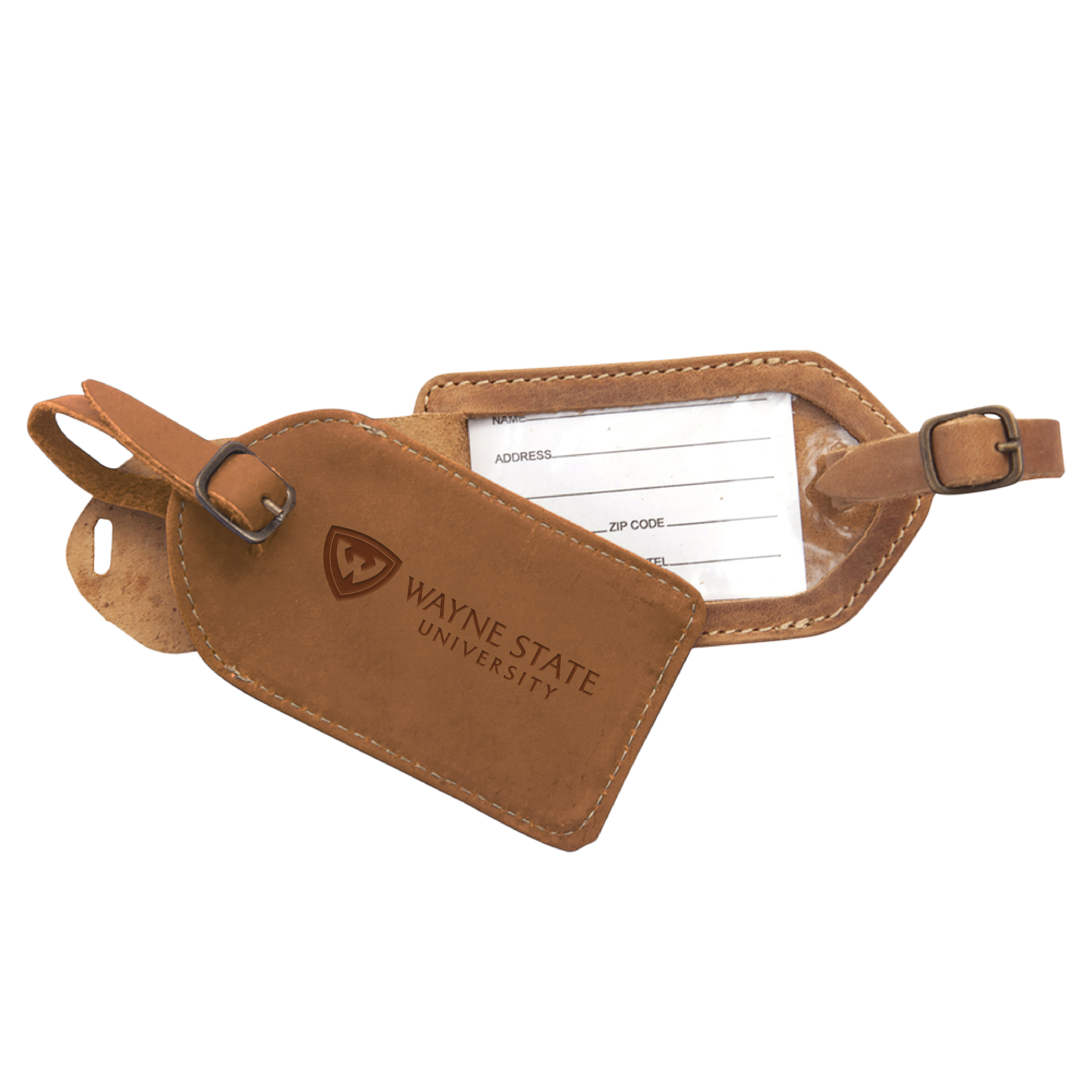 Wayne State Horizontal Engraved Canyon Barranca Tan Luggage Tag