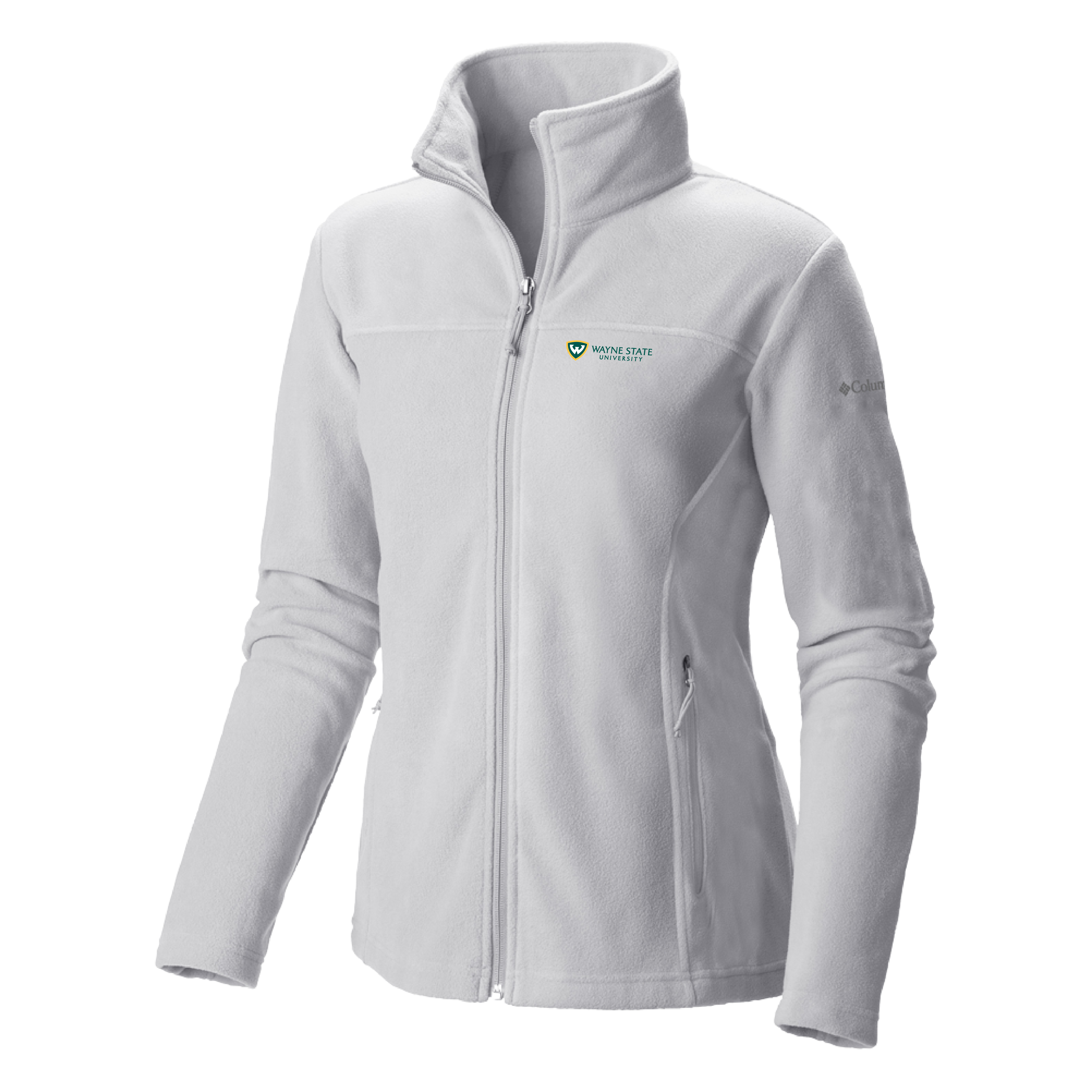 Wayne State Horizontal Columbia Women's Full Zip White Fleece Jacket