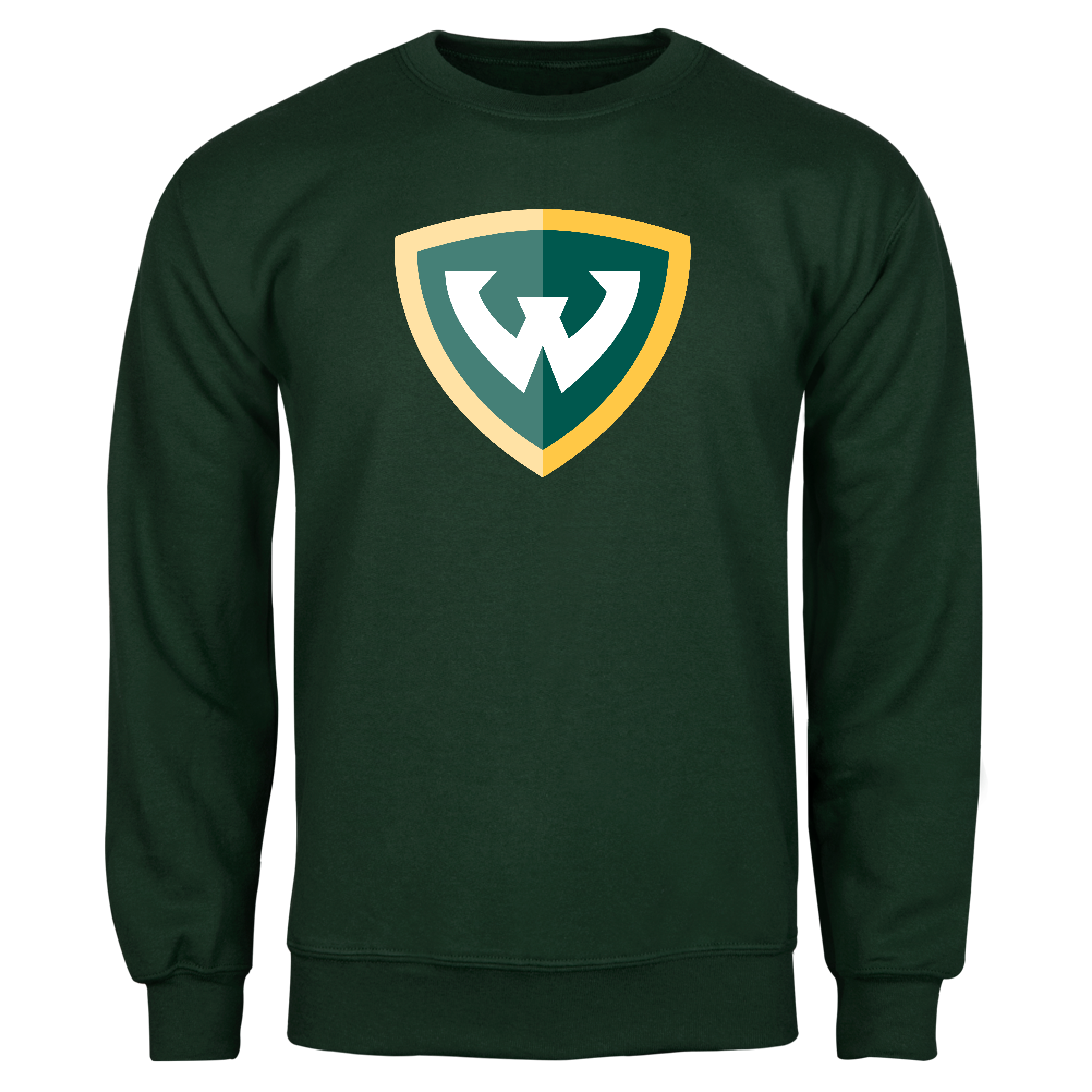 Wayne State Shield Dark Green Fleece Crew Sweatshirt