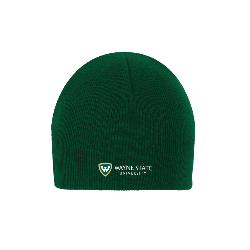 Wayne State Horizontal Dark Green Knit Beanie